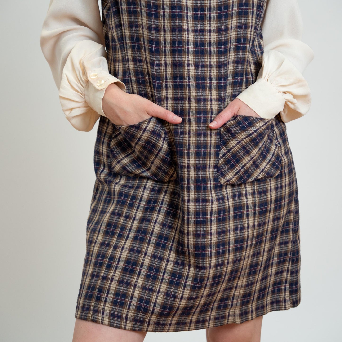Vintage 90s Plaid Pinafore Mini Schoolgirl Dress - Large