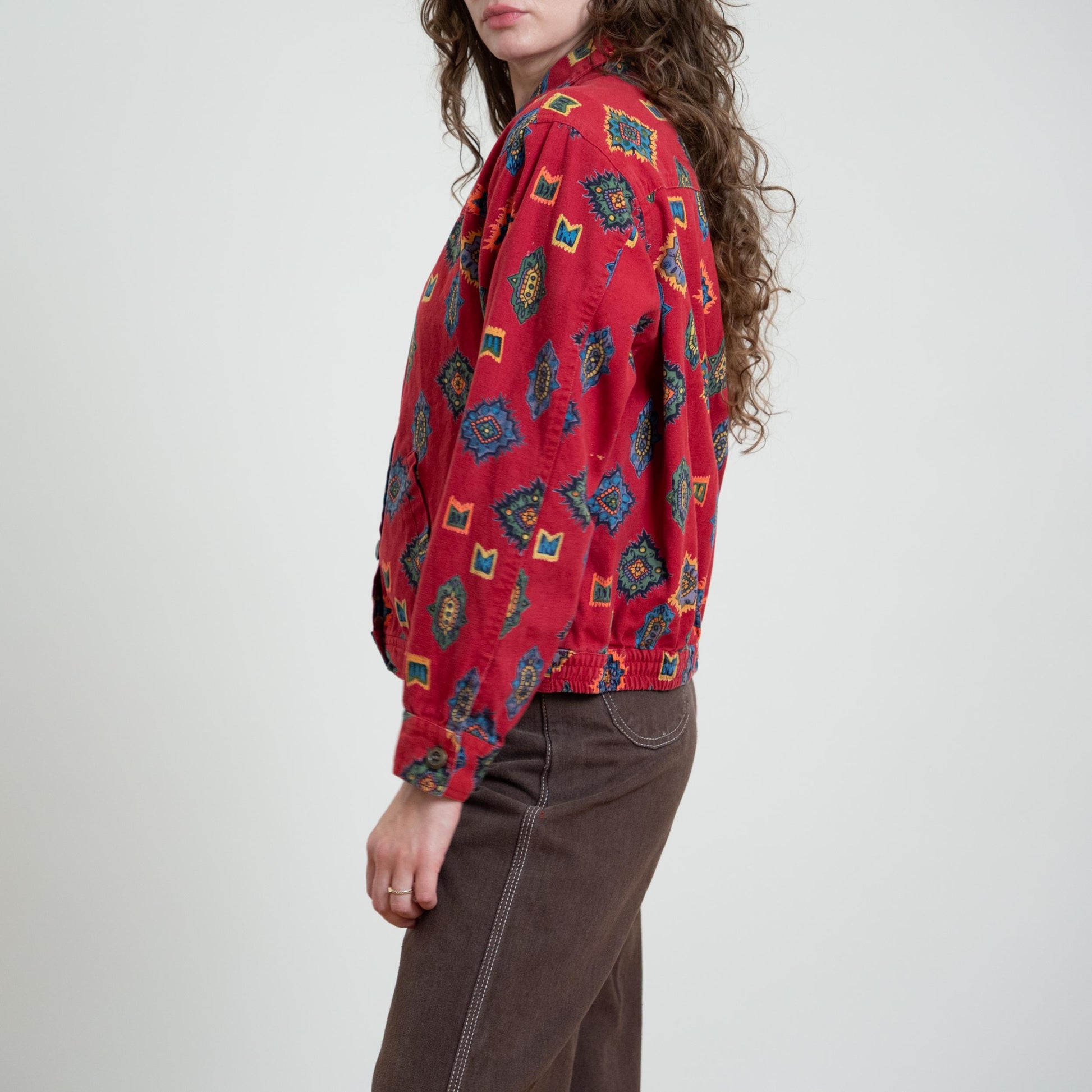 Vintage 90s Red Southwestern Print Cotton Jacket - Petite XL