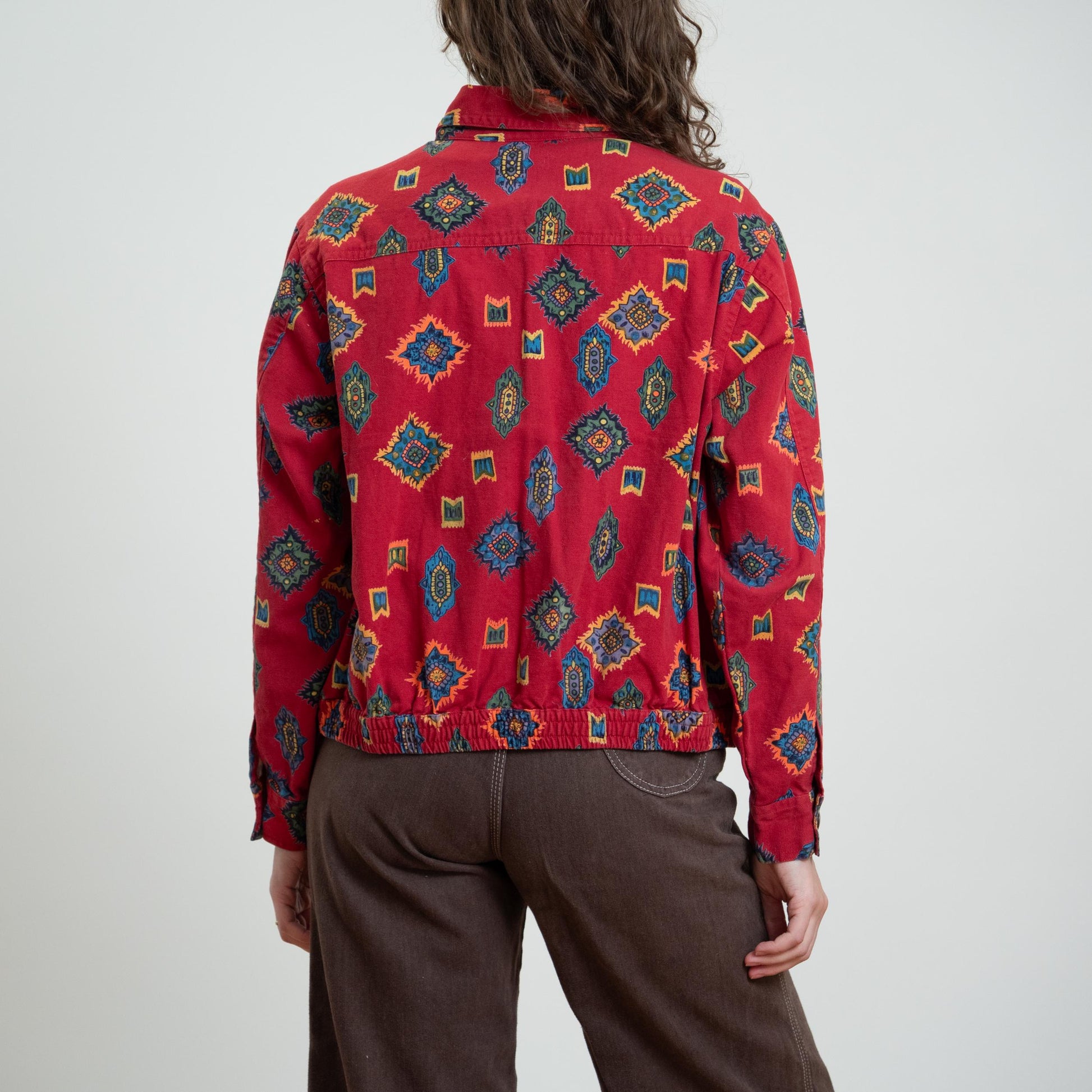 Vintage 90s Red Southwestern Print Cotton Jacket - Petite XL