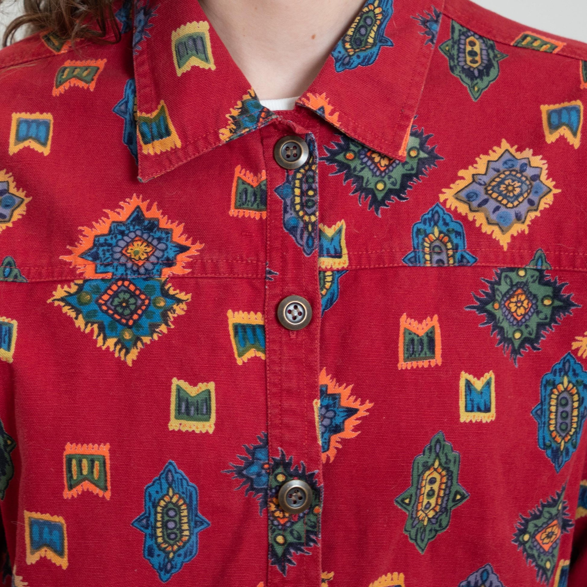 Vintage 90s Red Southwestern Print Cotton Jacket - Petite XL