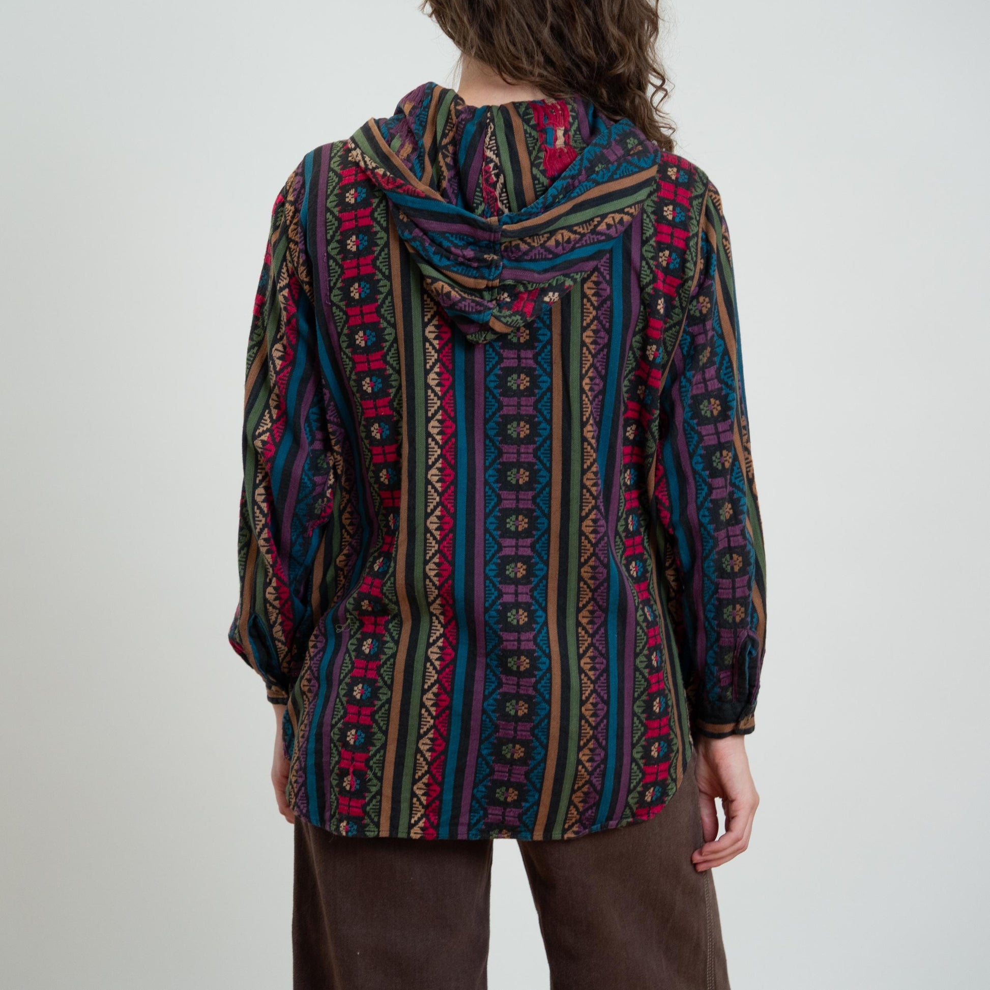 Vintage 80s Southwestern Jewel Tone Striped Hoodie - Large