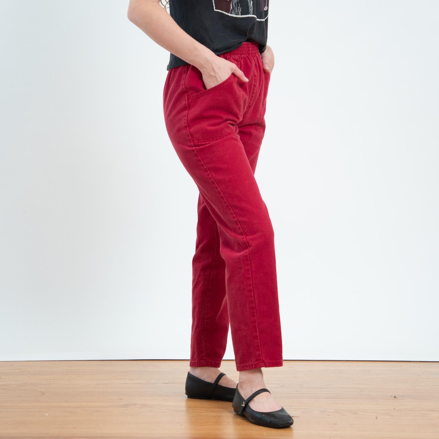 Vintage 80s Cherry Red Cotton Twill Lounge Pants - Medium