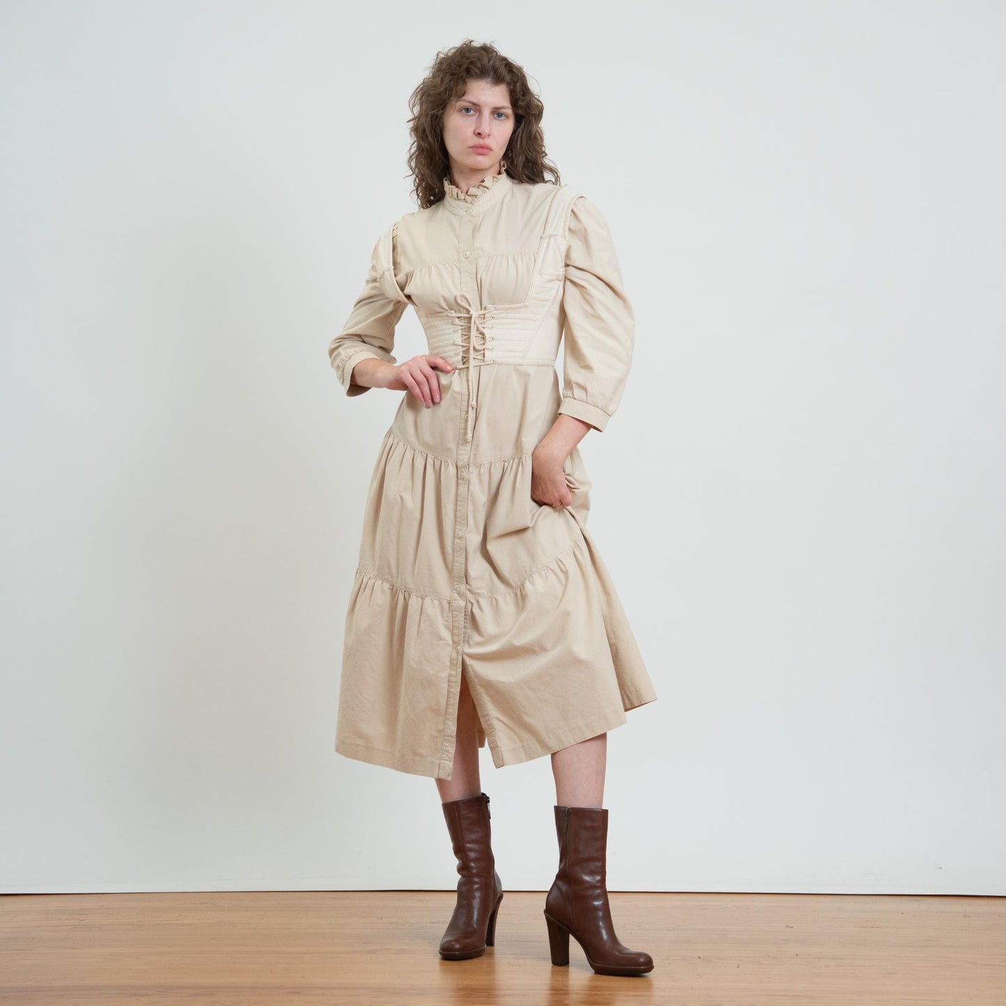 Vintage 70s Does Victorian Drop Waist Prairie Dress - Medium