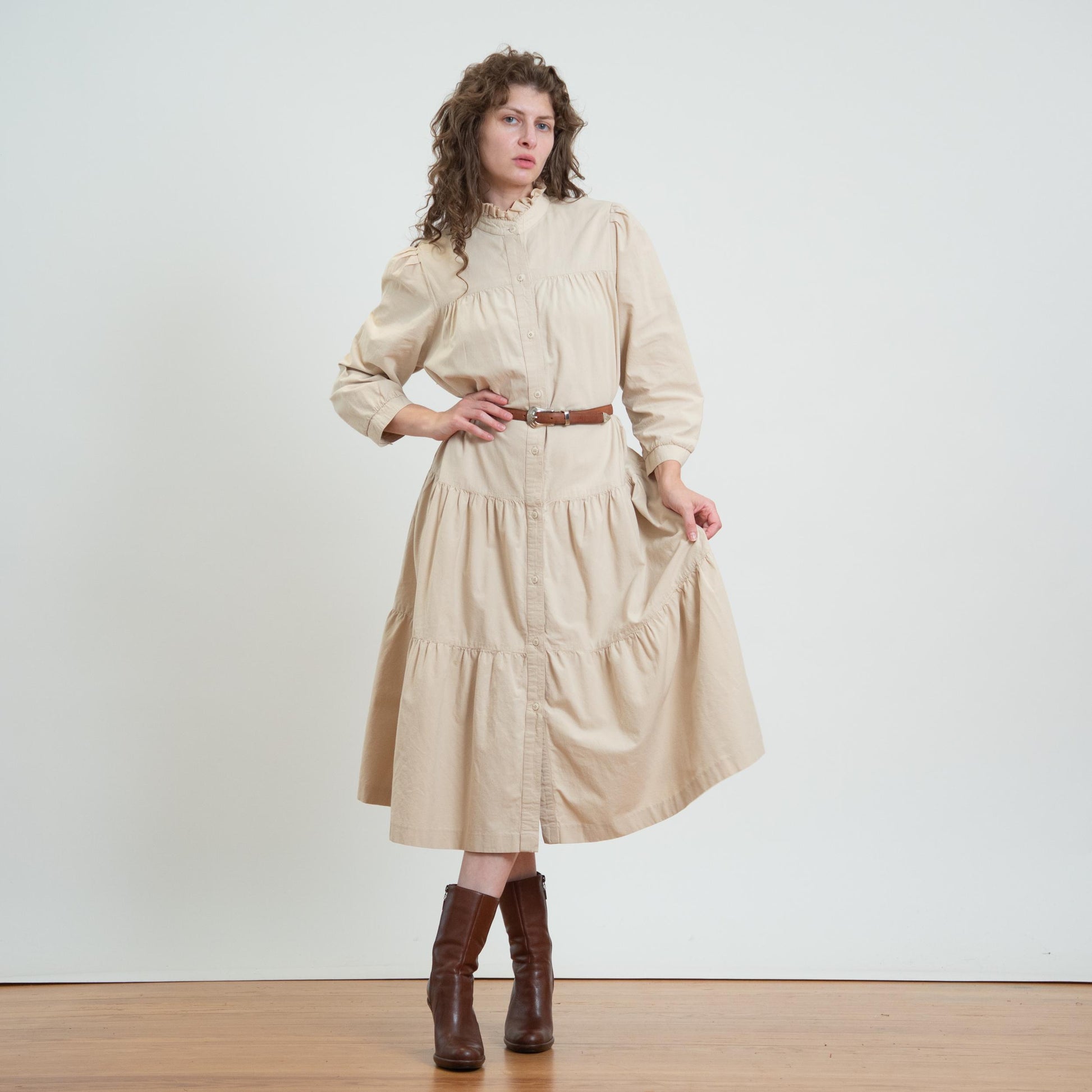 Vintage 70s Does Victorian Drop Waist Prairie Dress - Medium