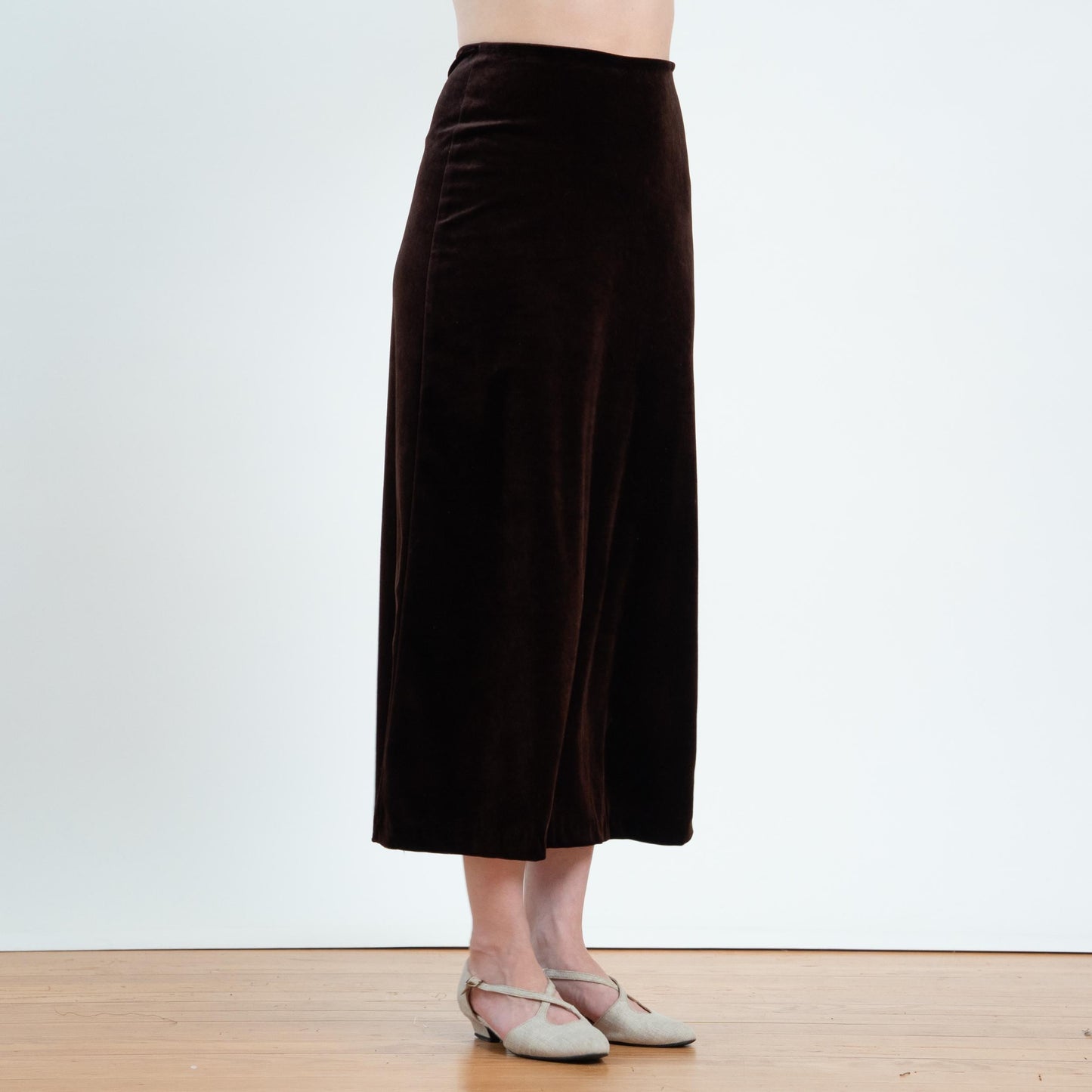 Vintage 90s Dark Brown Velvet Maxi Skirt - Small