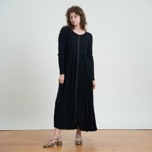 Vintage 90s Witchy Black Hook & Eye Maxi Dress - Large