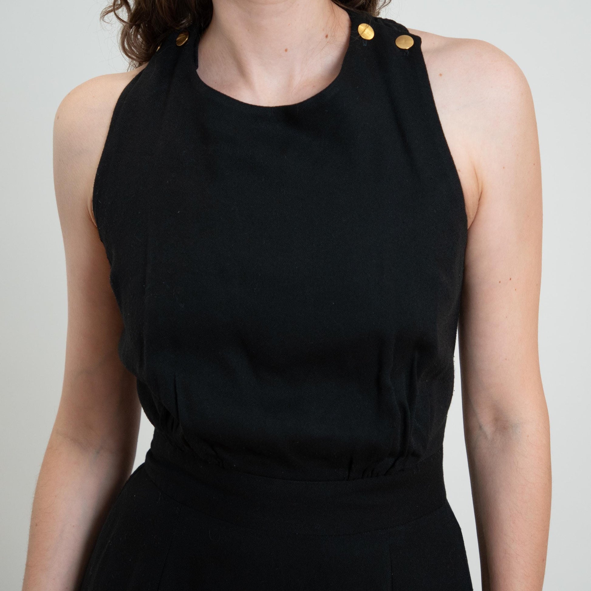 Vintage 80s Black Cross Back Midi Cocktail Dress - Medium