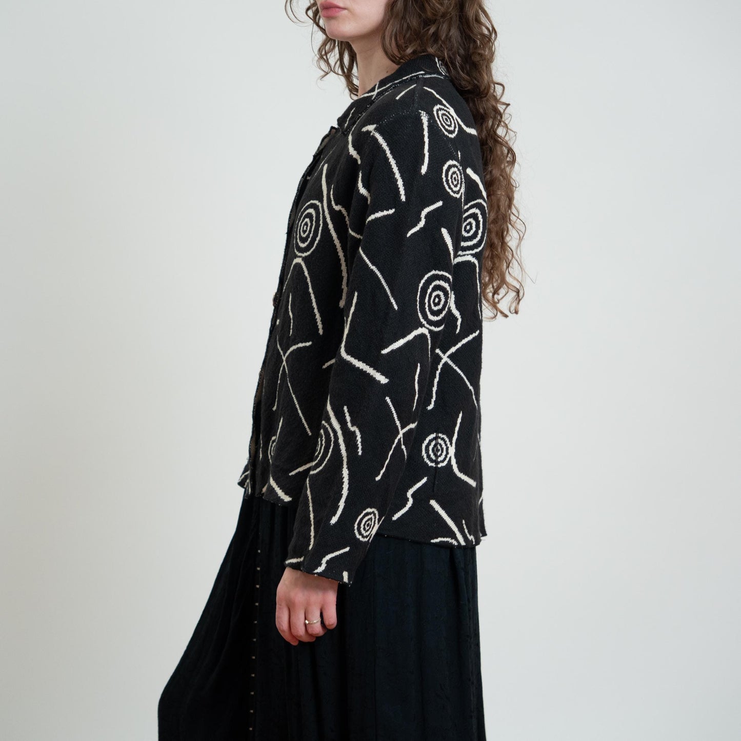 Vintage 90s Black & White Reversible Tapestry Jacket - Medium
