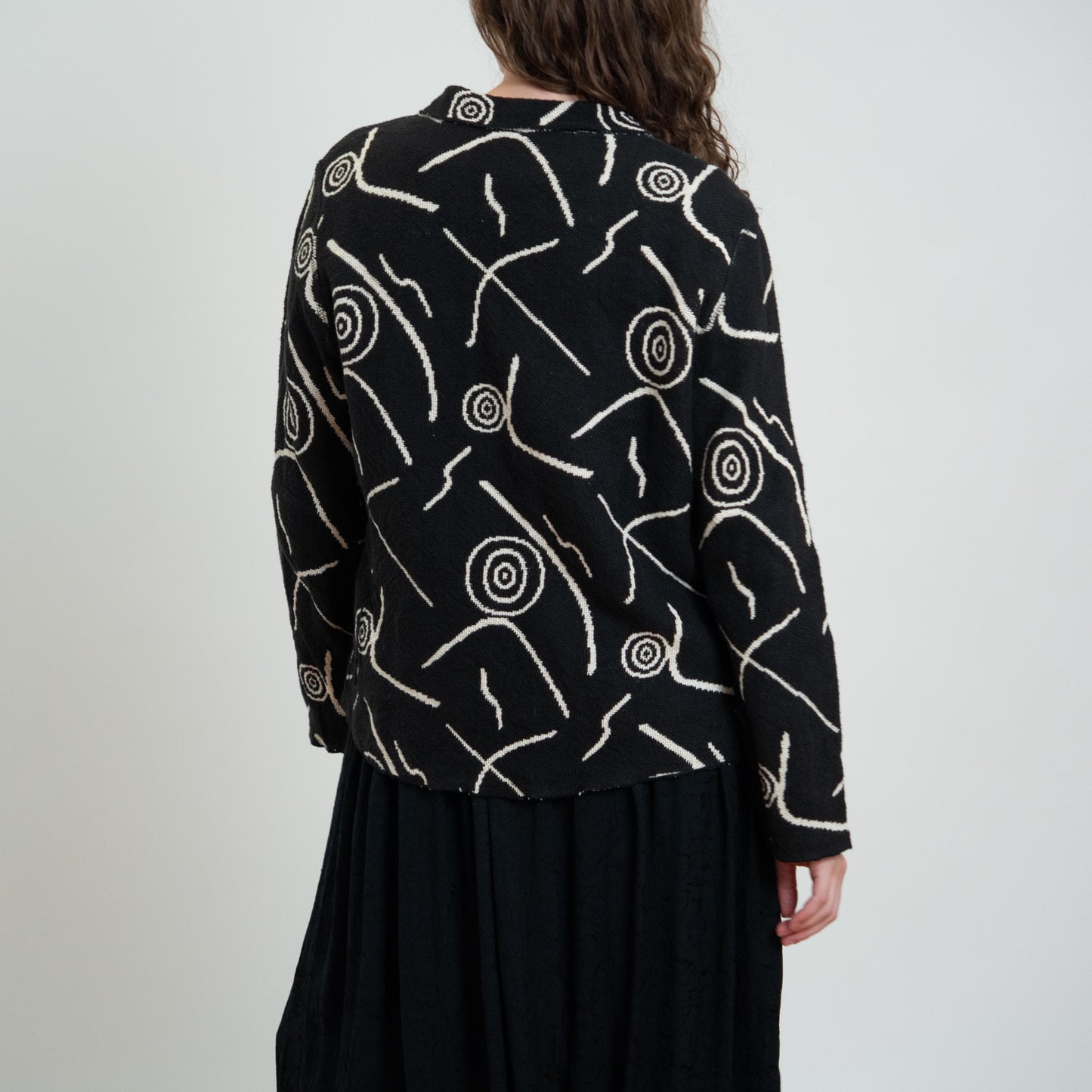 Vintage 90s Black & White Reversible Tapestry Jacket - Medium