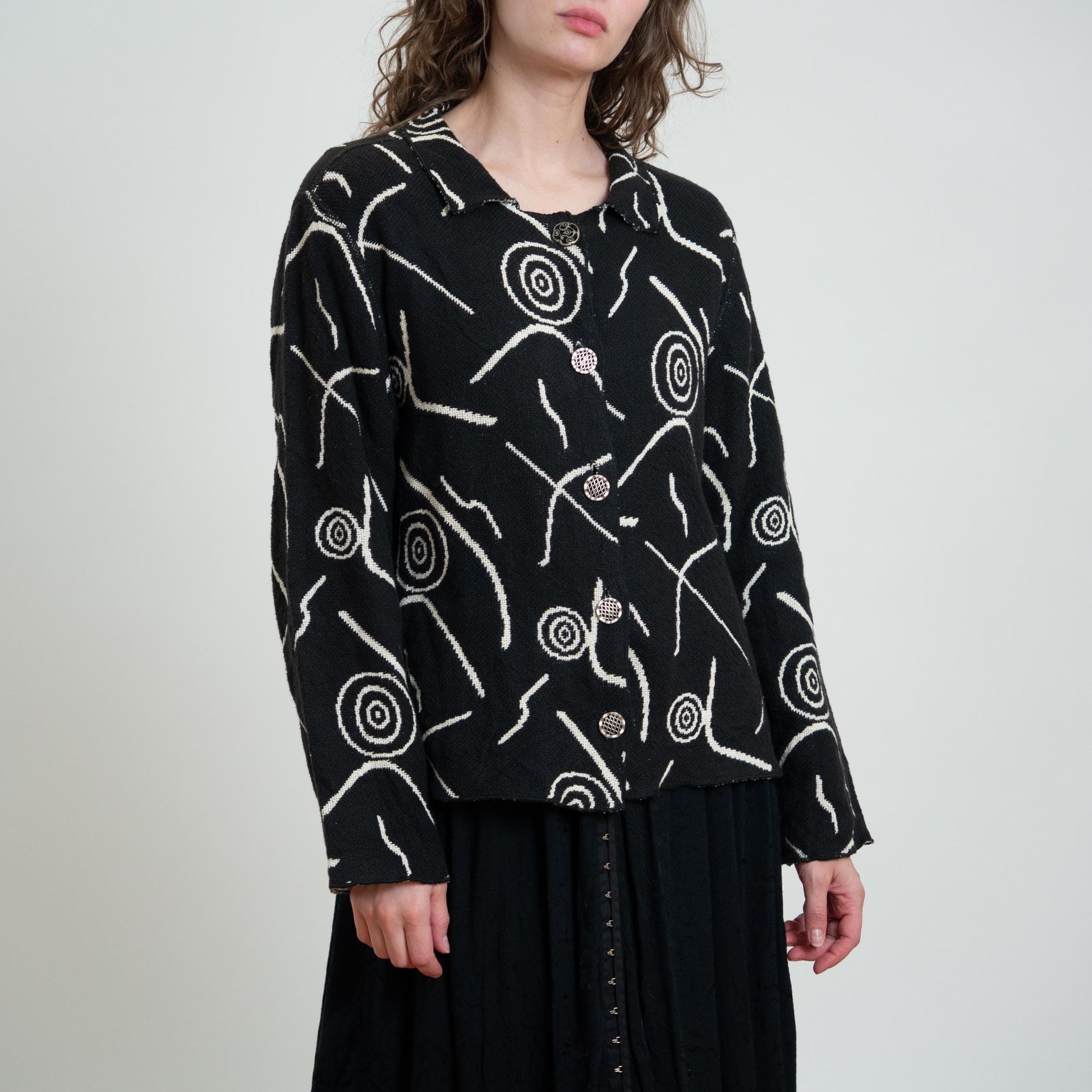 Vintage 90s Black & White Reversible Tapestry Jacket - Medium