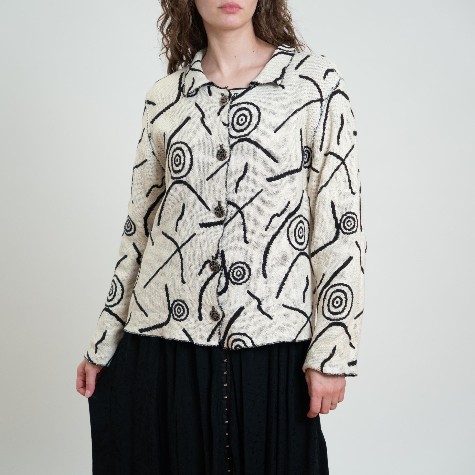 Vintage 90s Black & White Reversible Tapestry Jacket - Medium