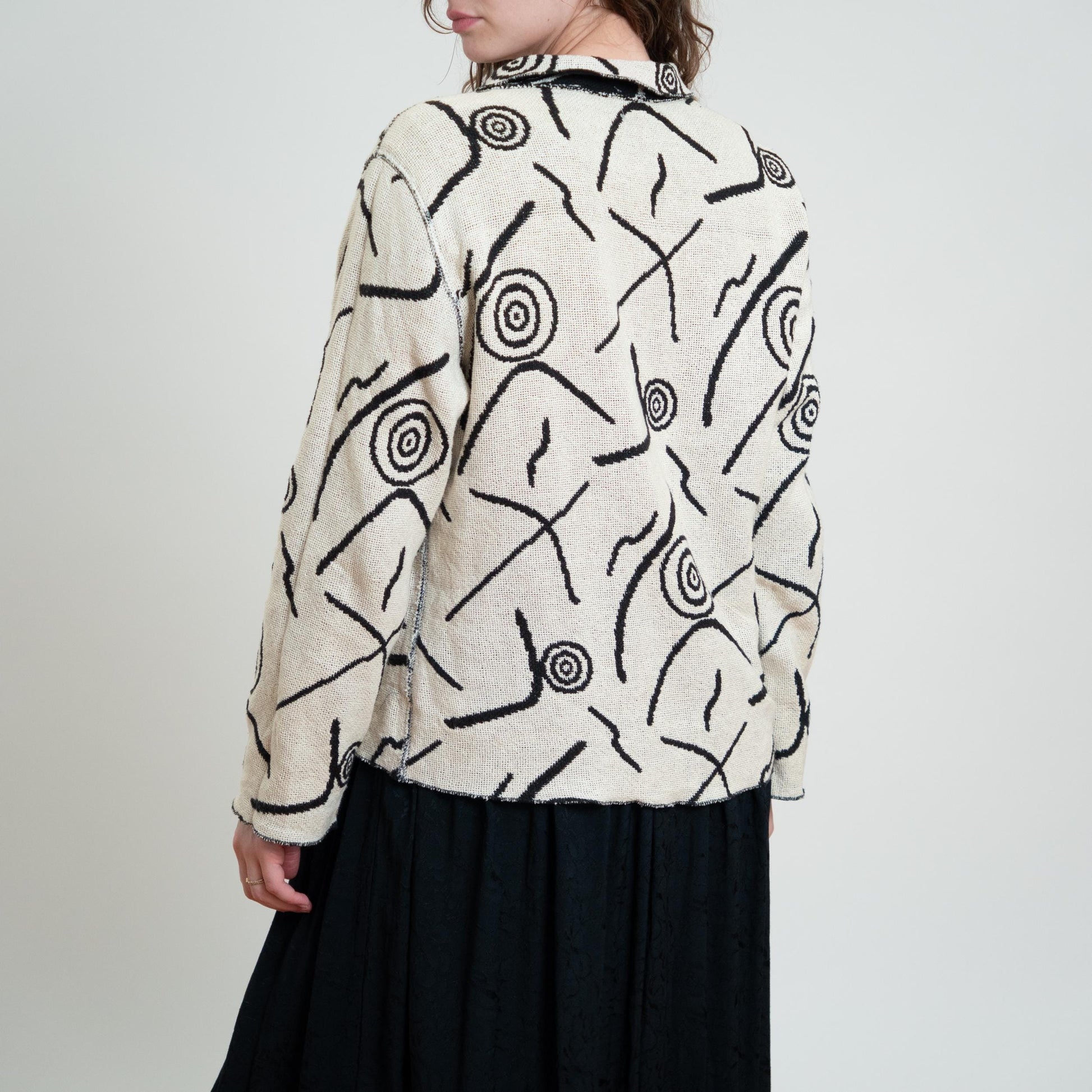 Vintage 90s Black & White Reversible Tapestry Jacket - Medium