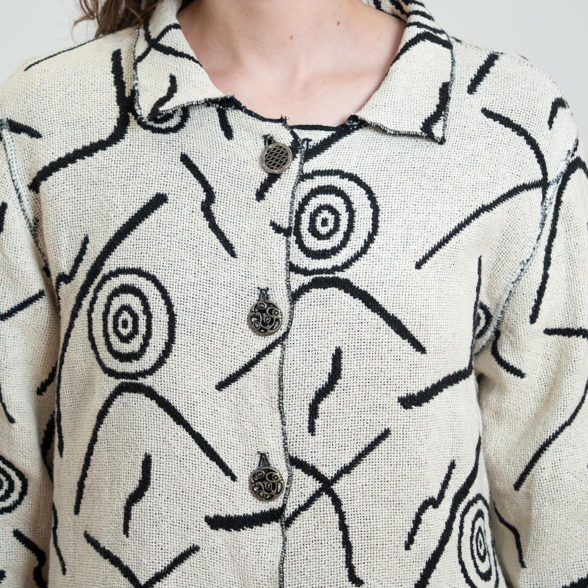 Vintage 90s Black & White Reversible Tapestry Jacket - Medium
