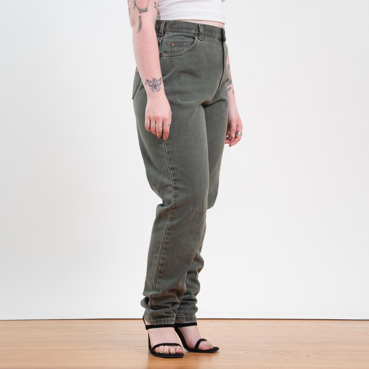 Vintage 90s Lee Dusty Olive Green Jeans - Large Tall, 32" Waist | High Waisted Denim Mom Jeans