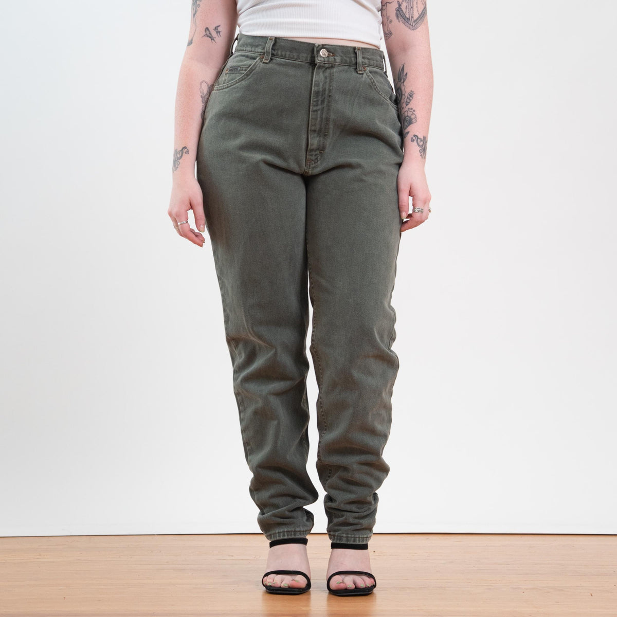 Vintage 90s Lee Dusty Olive Green Jeans - Large Tall, 32" Waist | High Waisted Denim Mom Jeans