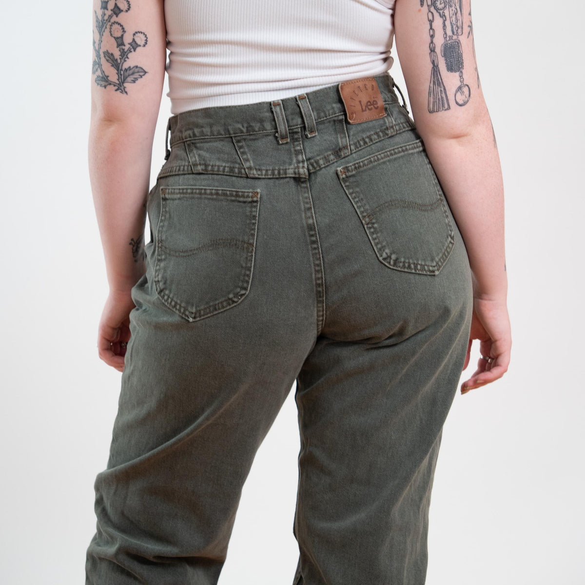 Vintage 90s Lee Dusty Olive Green Jeans - Large Tall, 32" Waist | High Waisted Denim Mom Jeans