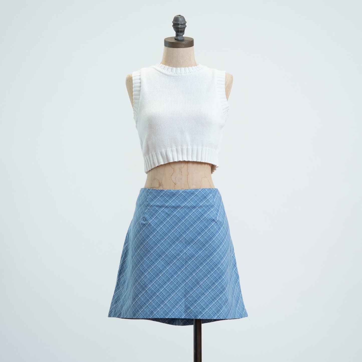 Vintage Y2K Preppy Blue Plaid Mini Skirt - Extra Large