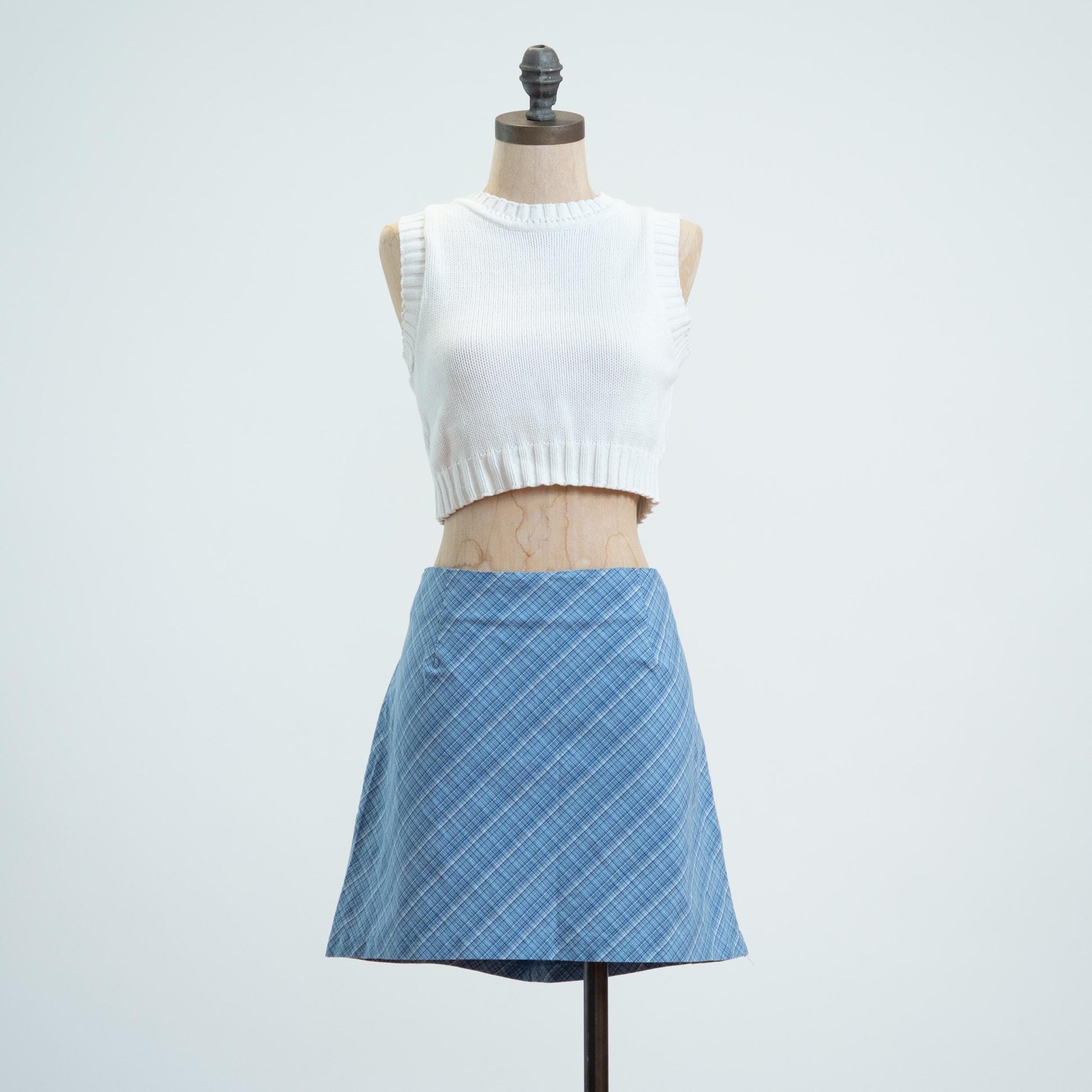 Vintage Y2K Preppy Blue Plaid Mini Skirt - Extra Large