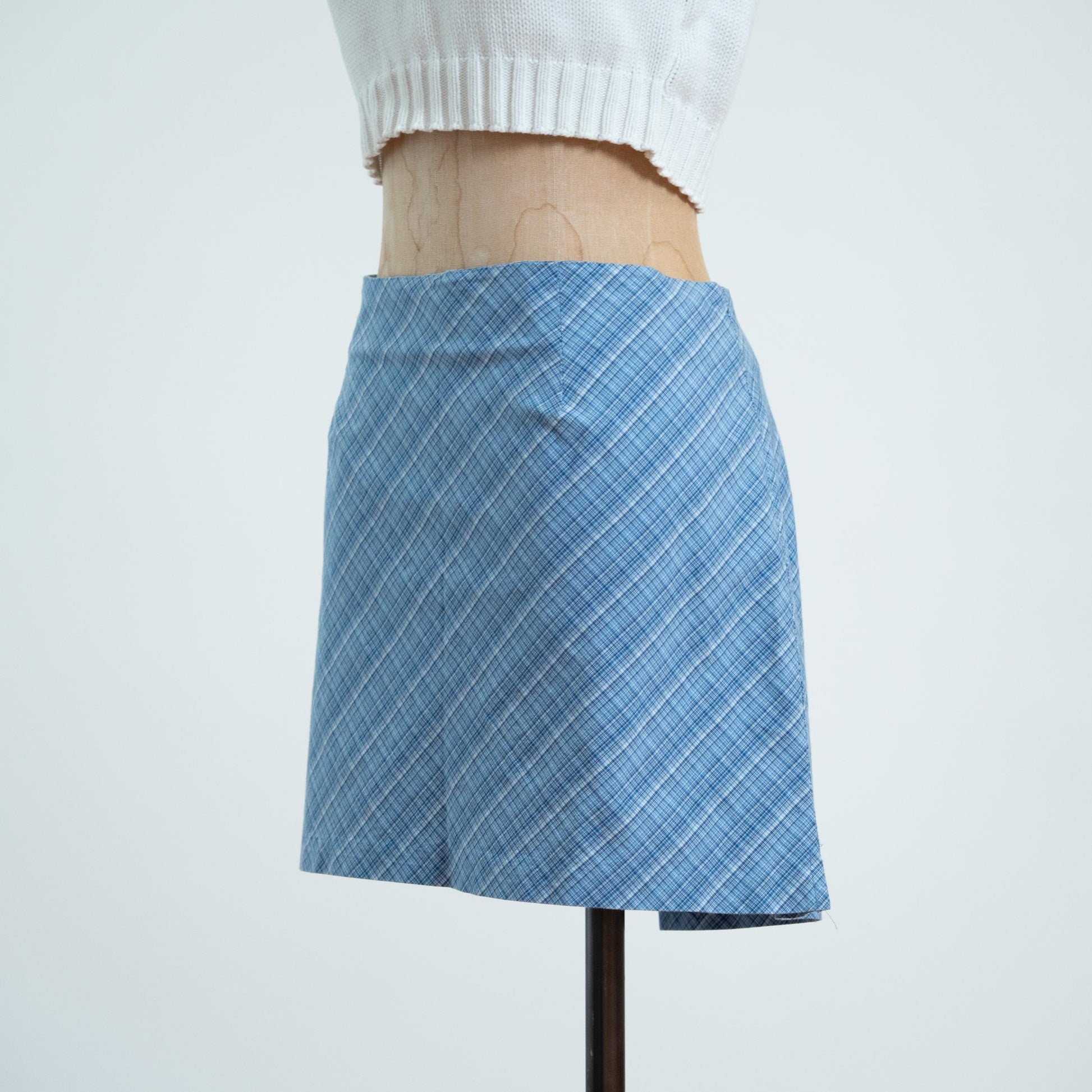 Vintage Y2K Preppy Blue Plaid Mini Skirt - Extra Large