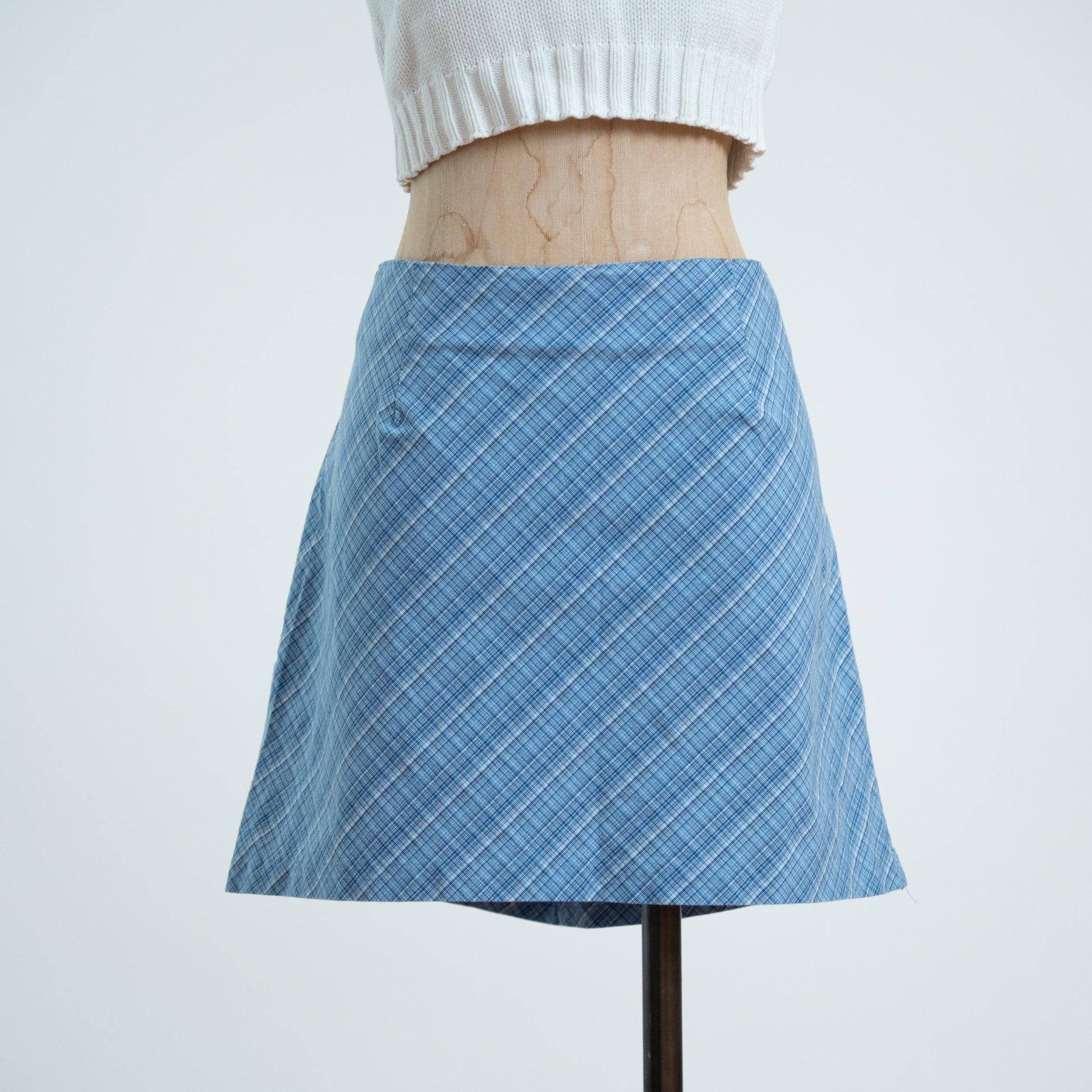 Vintage Y2K Preppy Blue Plaid Mini Skirt - Extra Large