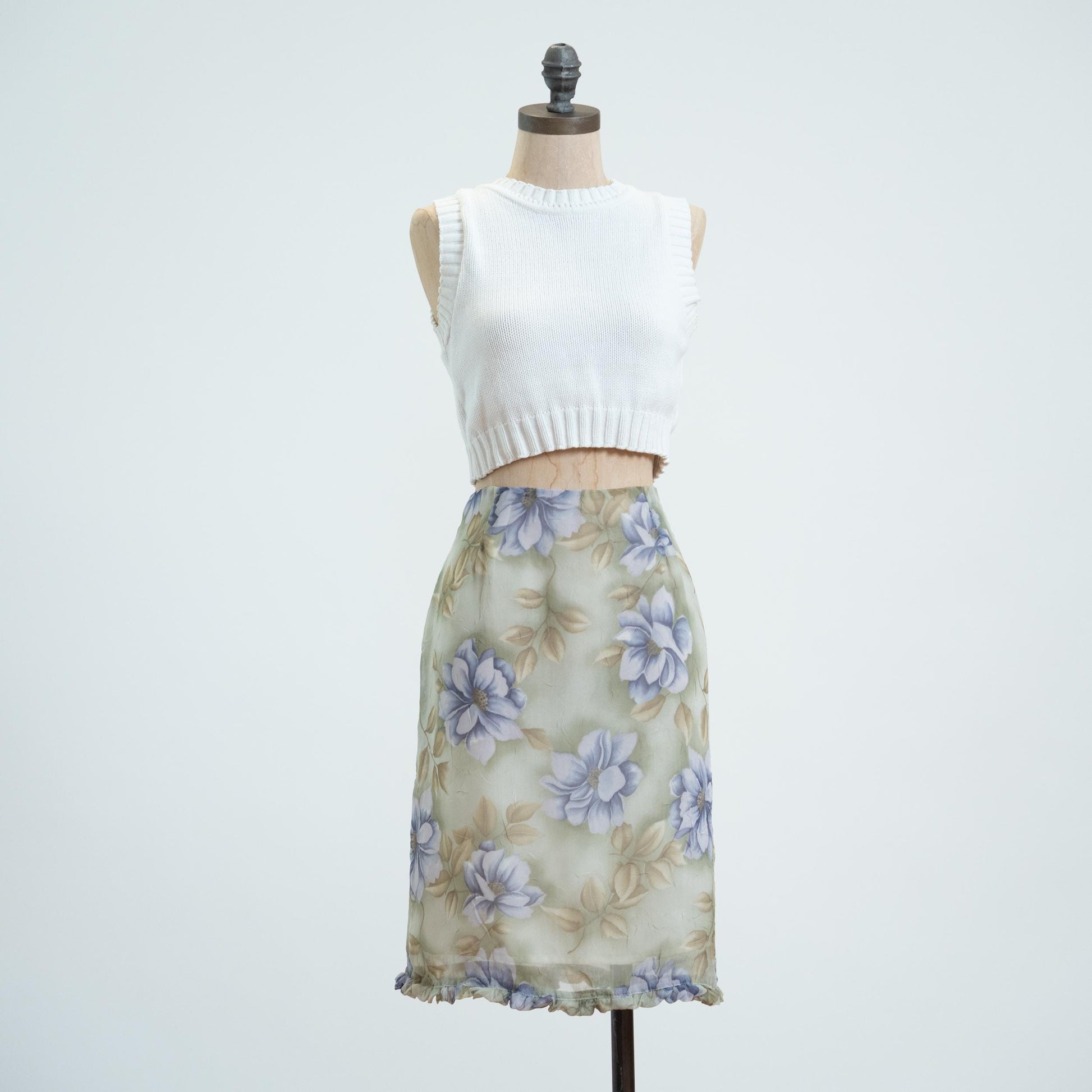 Vintage 90s Magnolia Floral Print Ruffle Hem Skirt - Medium