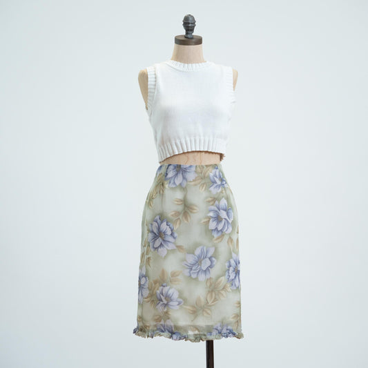 Vintage 90s Magnolia Floral Print Ruffle Hem Skirt - Medium
