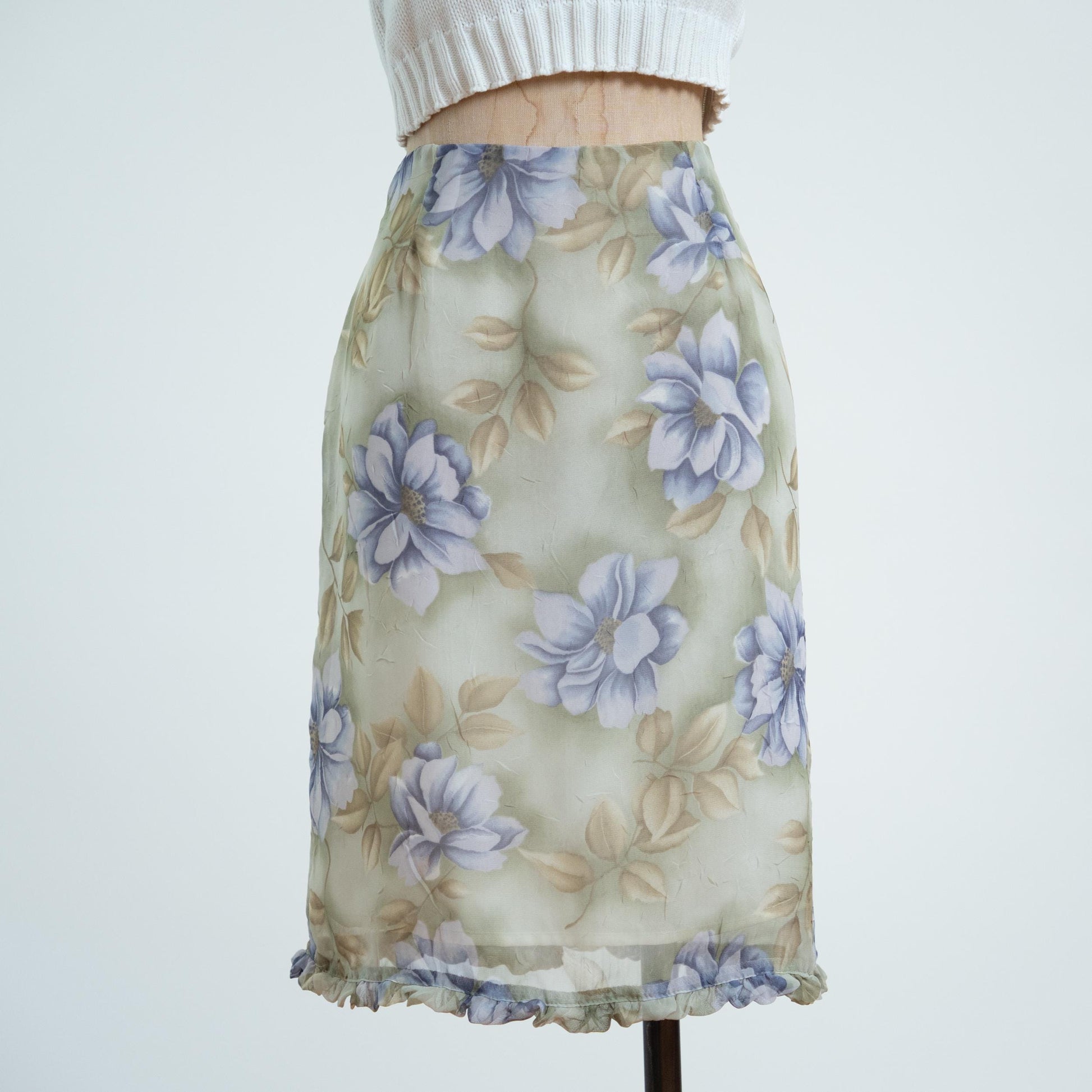 Vintage 90s Magnolia Floral Print Ruffle Hem Skirt - Medium