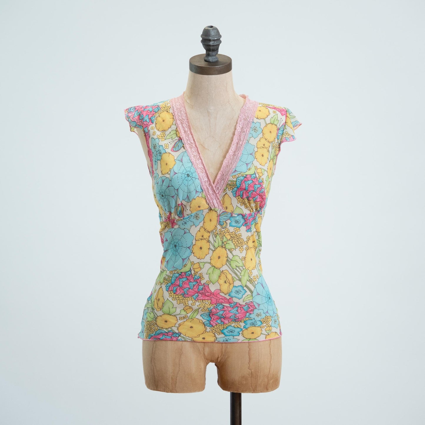 Vintage Y2K Sheer Floral & Butterfly Print Top - Small