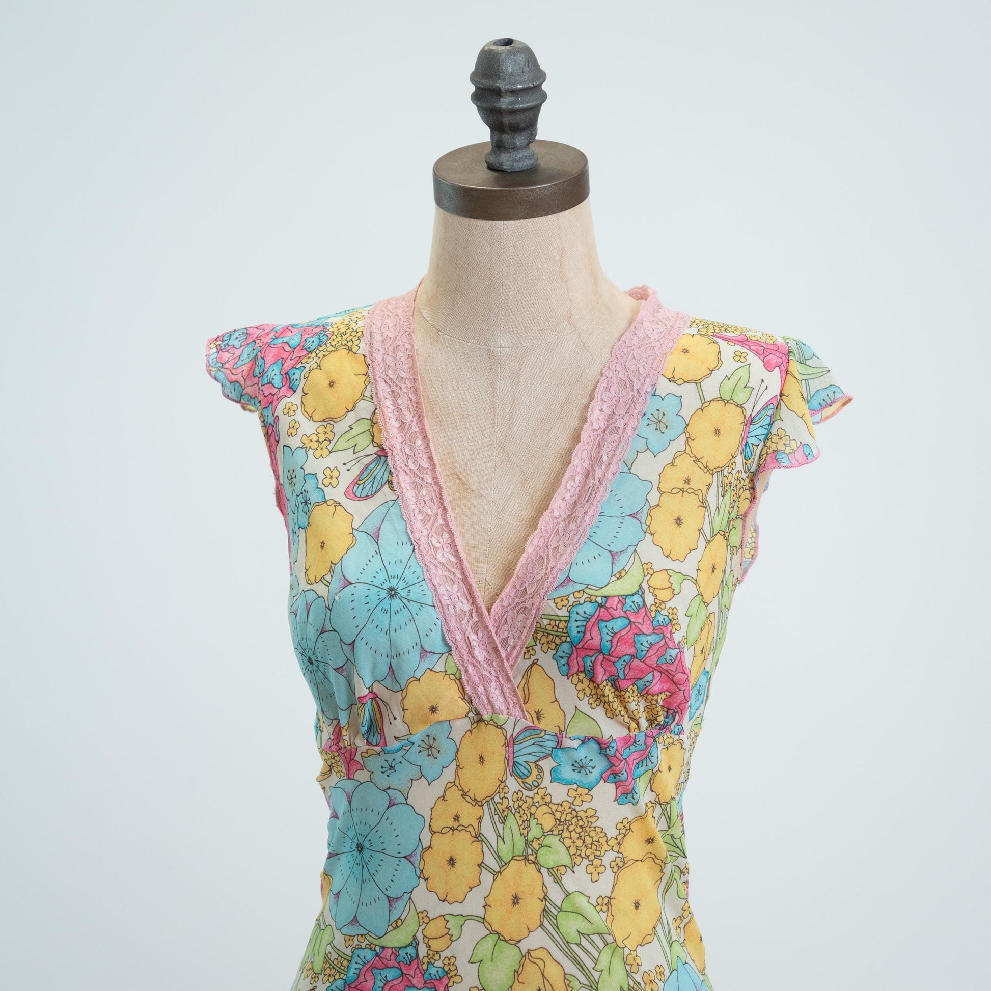 Vintage Y2K Sheer Floral & Butterfly Print Top - Small