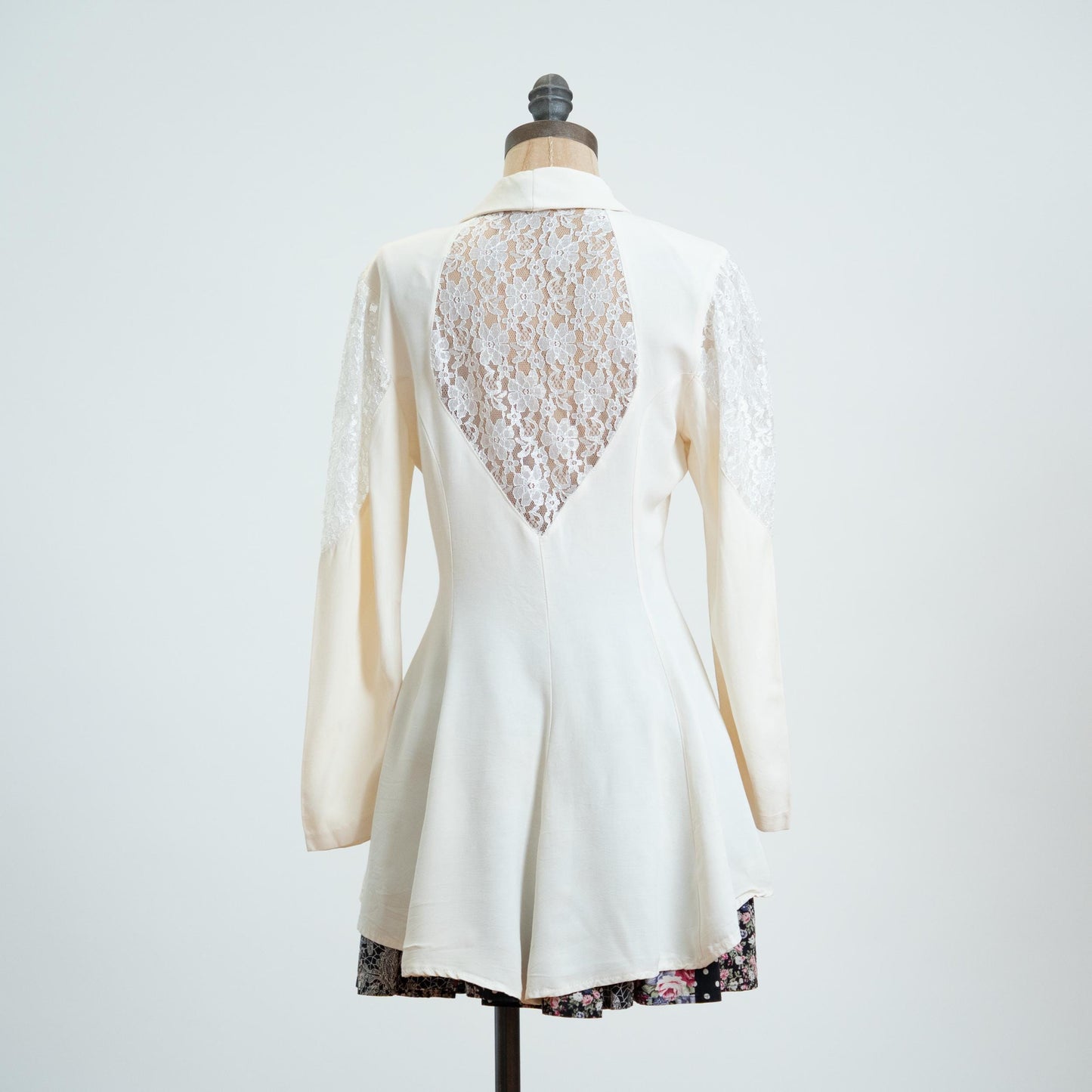 Vintage 80s Ivory Lace Panel High-Low Hem Blouse - Small