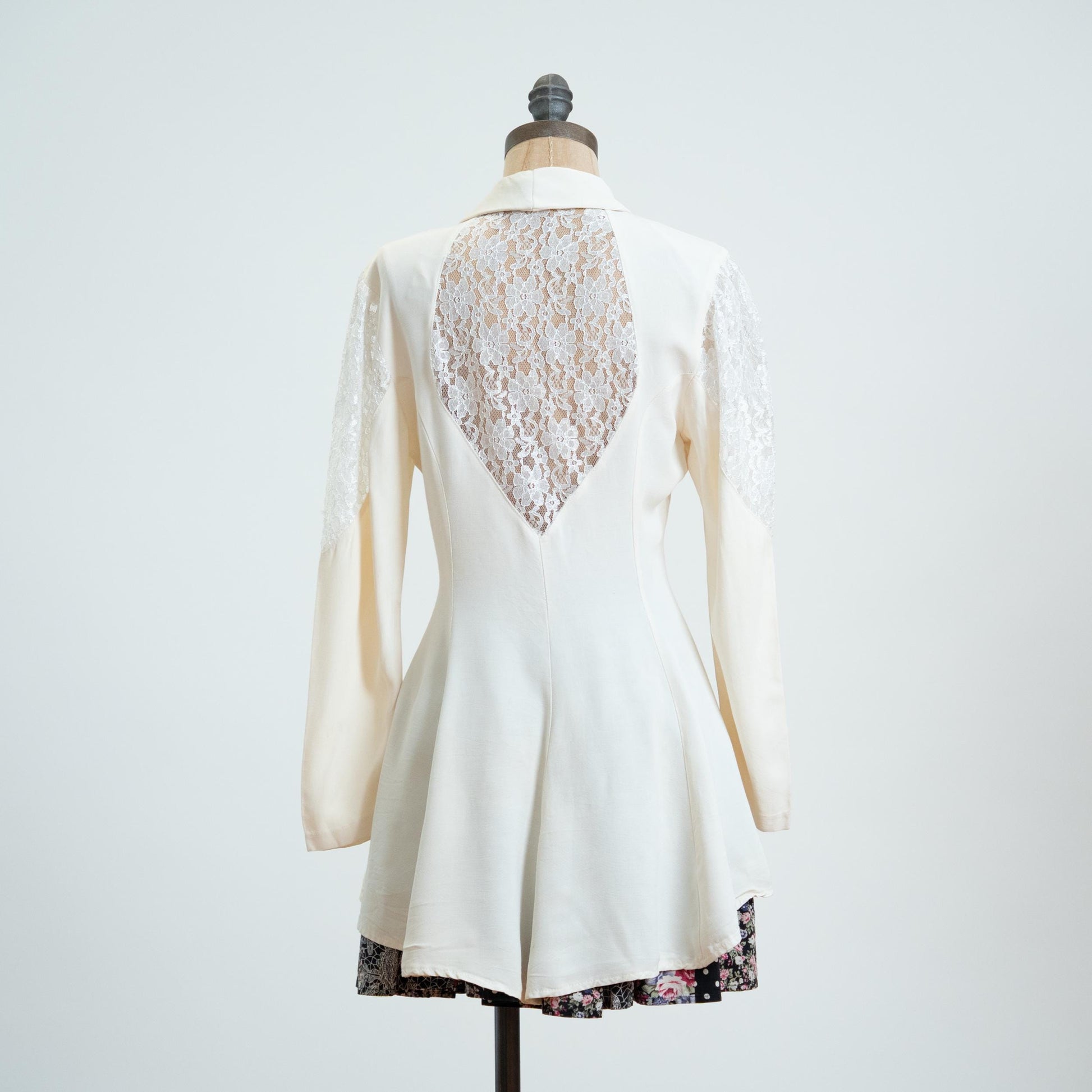Vintage 80s Ivory Lace Panel High-Low Hem Blouse - Small