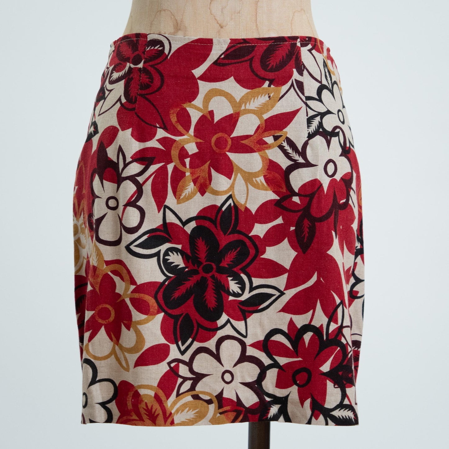 Vintage 90s Tropical Floral Linen Blend Mini Skirt - Small, 27" Waist 