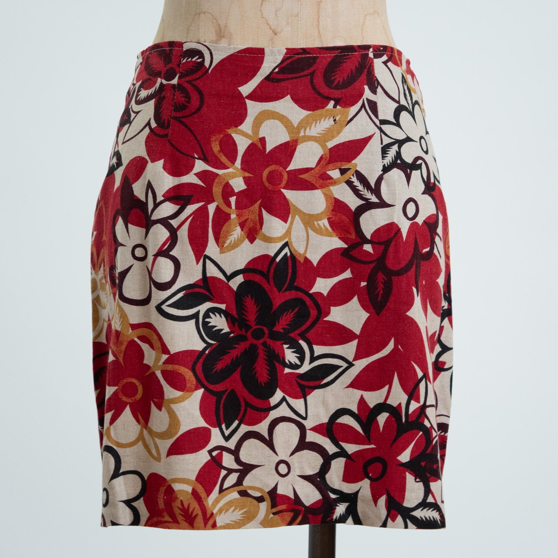 Vintage 90s Tropical Floral Linen Blend Mini Skirt - Small, 27" Waist 