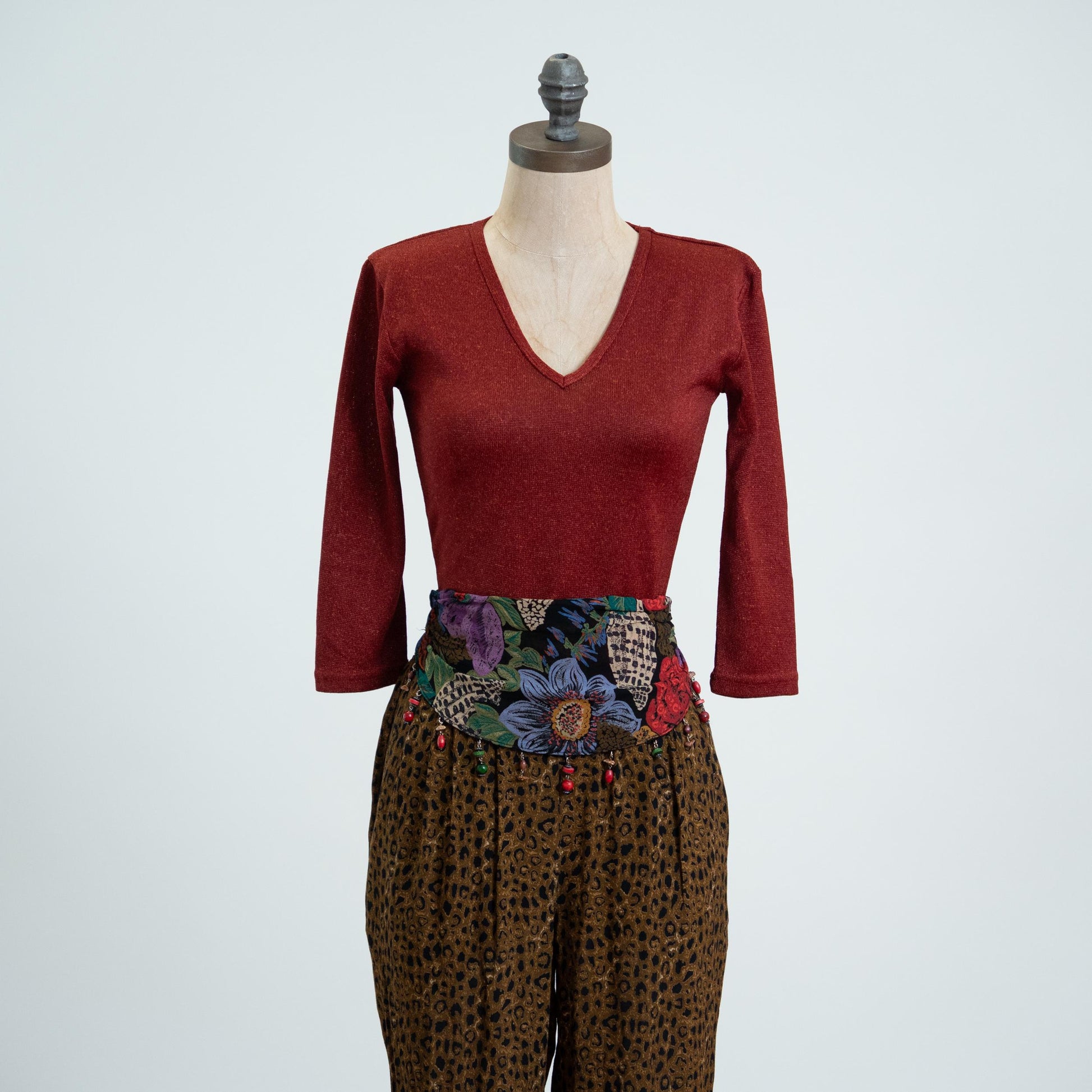 Vintage 90s Oxblood Red Knit 3/4 Sleeve Top - XS to Small