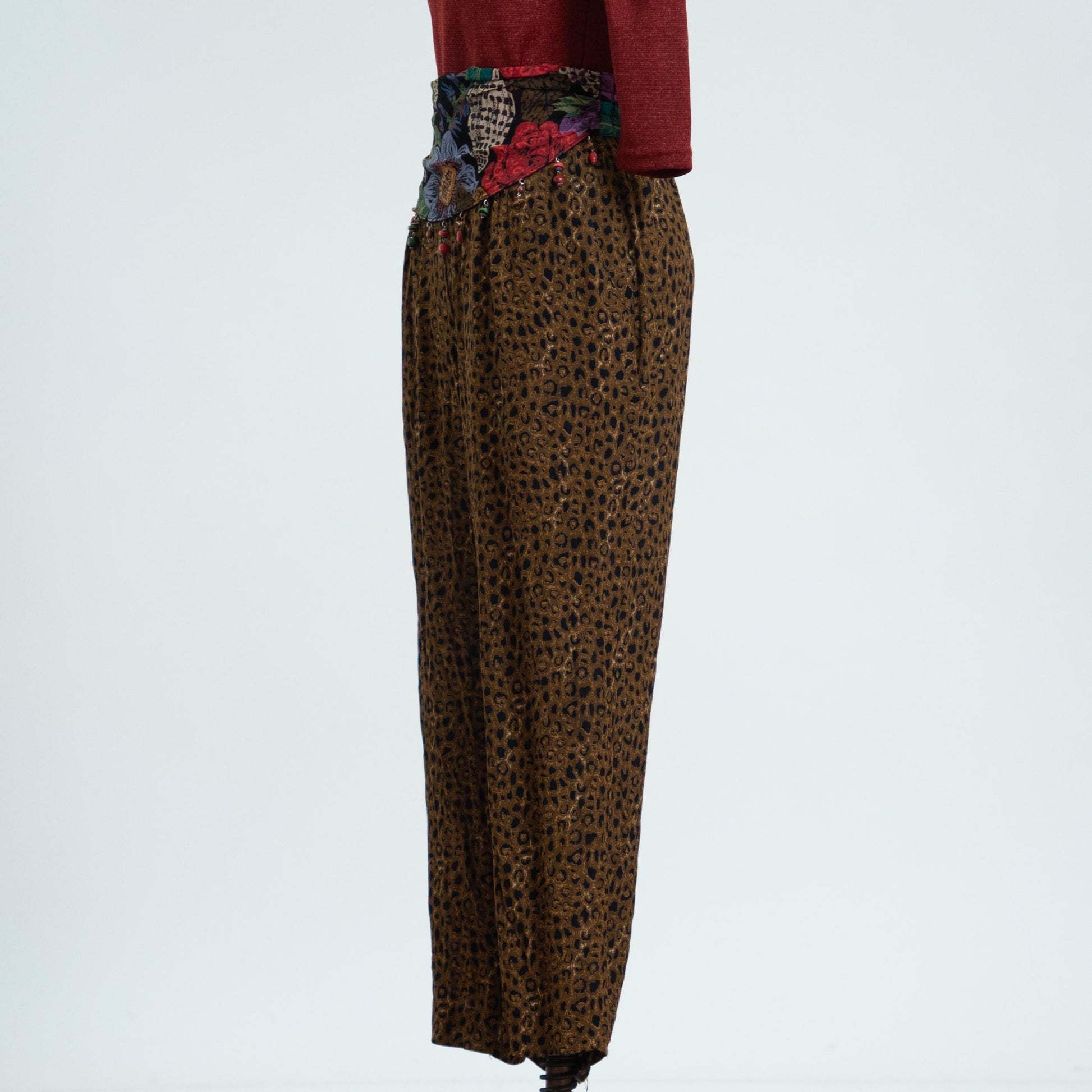 Vintage 80s Leopard Print Beaded Lounge Pants - Small