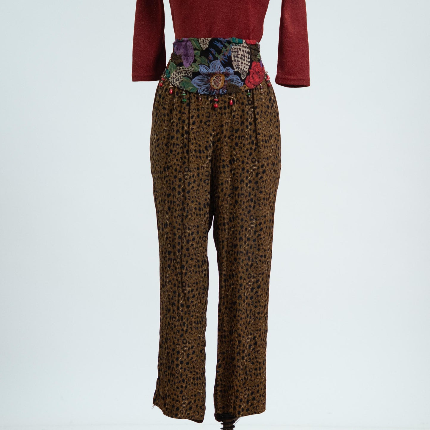 Vintage 80s Leopard Print Beaded Lounge Pants - Small