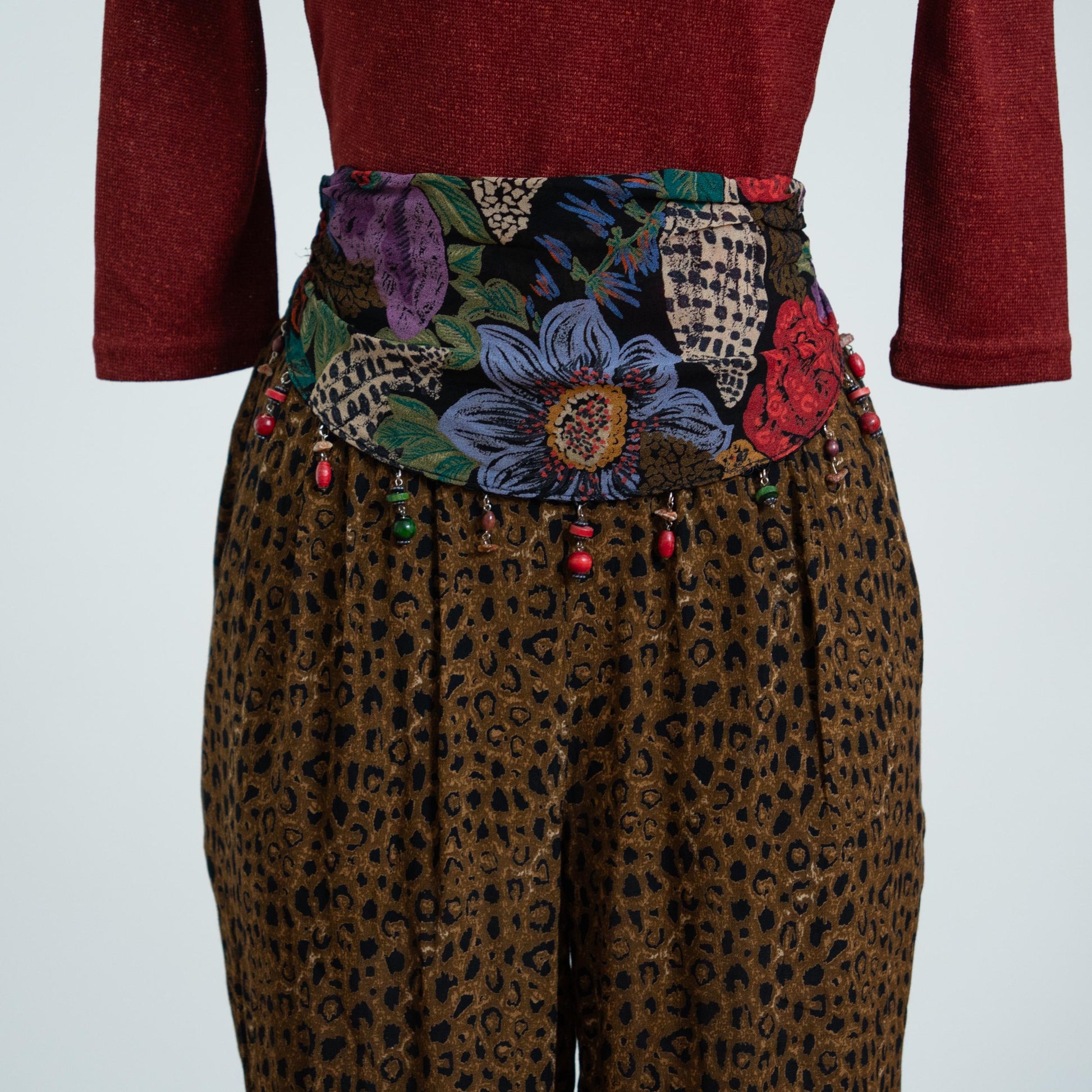 Vintage 80s Leopard Print Beaded Lounge Pants - Small