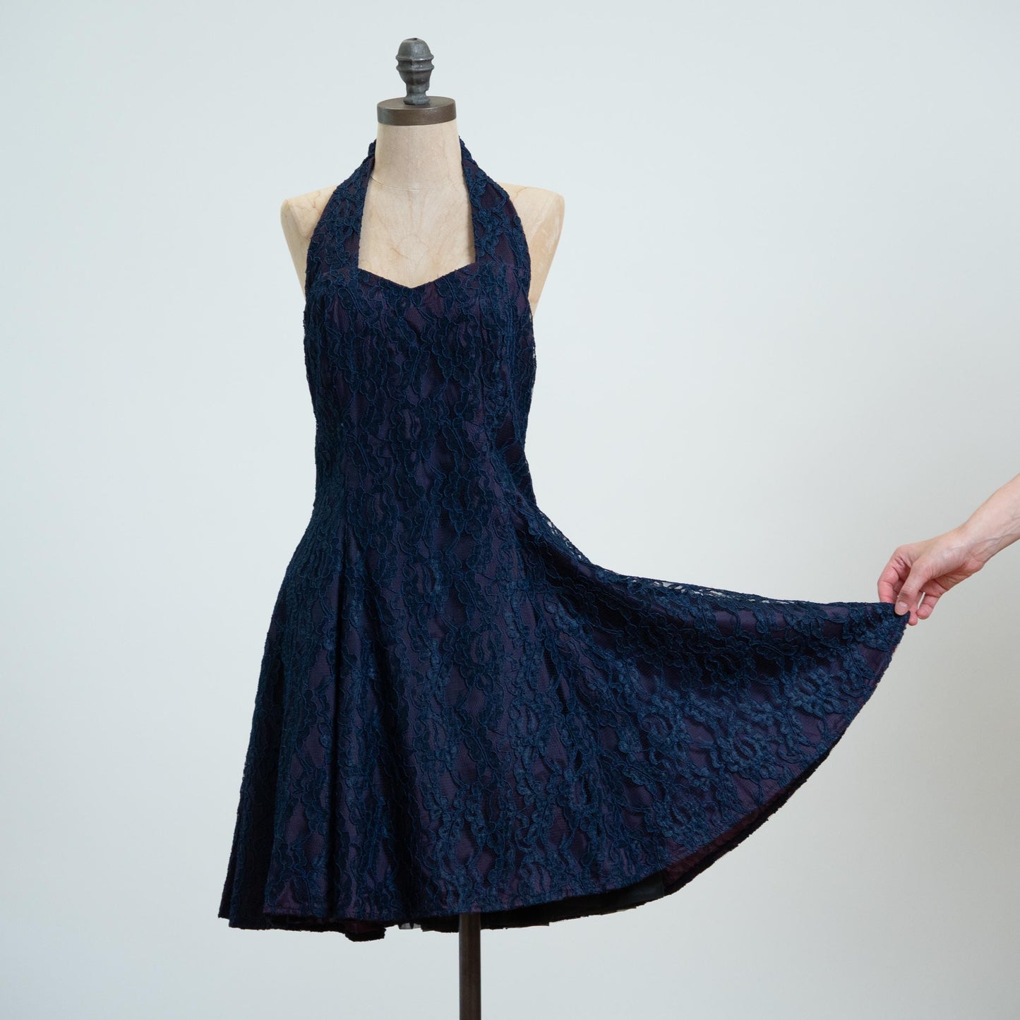 Vintage 90s Navy Blue Lace Mini Party Dress - Medium