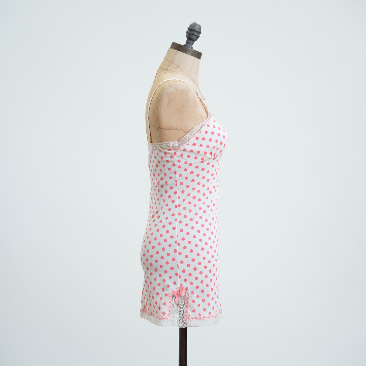 Vintage 70s Pink Polka Dot Mini Slip Dress - Extra Small