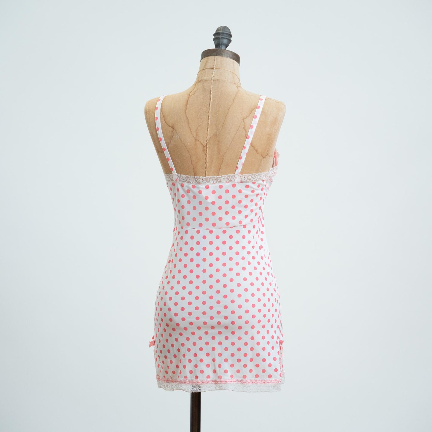 Vintage 70s Pink Polka Dot Mini Slip Dress - Extra Small