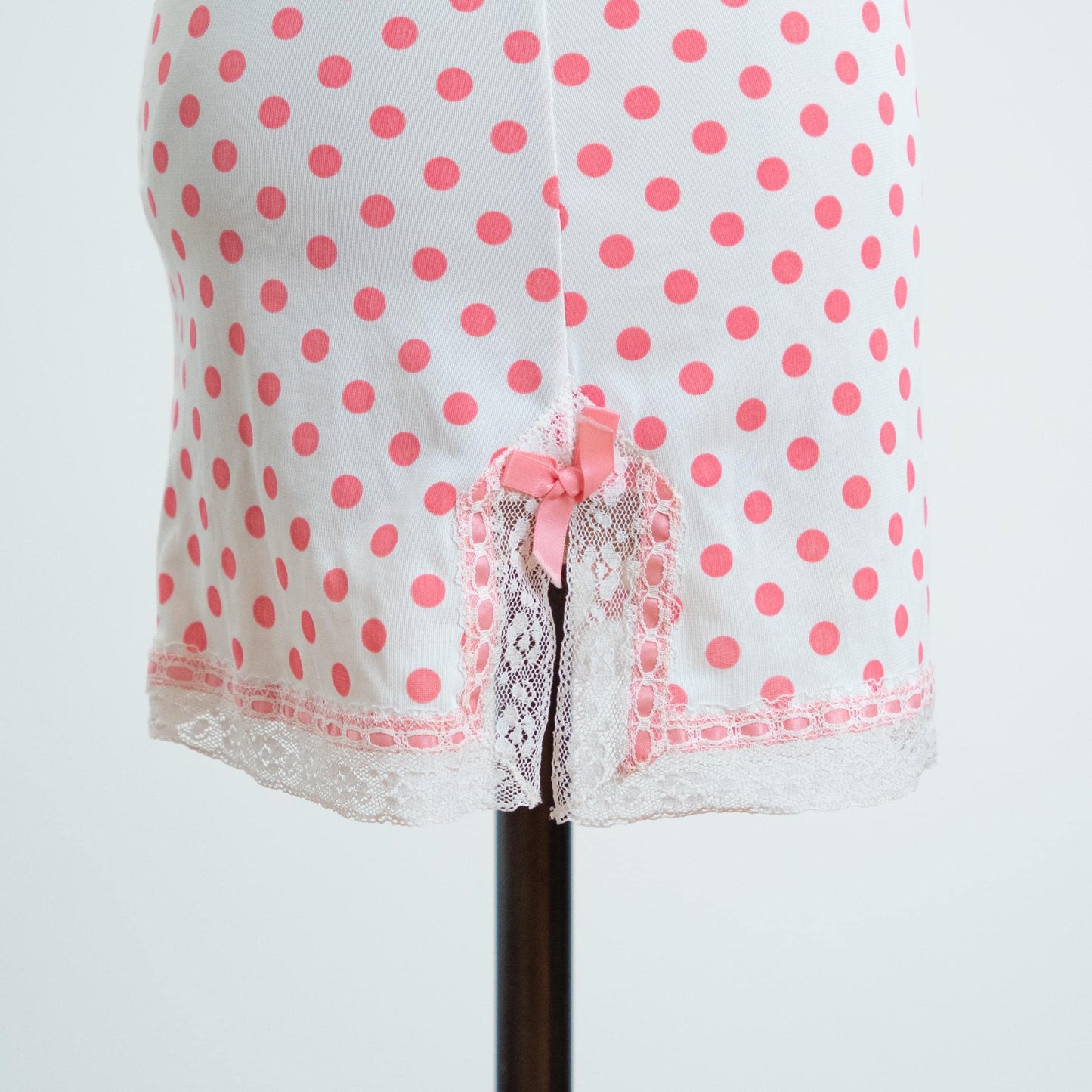 Vintage 70s Pink Polka Dot Mini Slip Dress - Extra Small