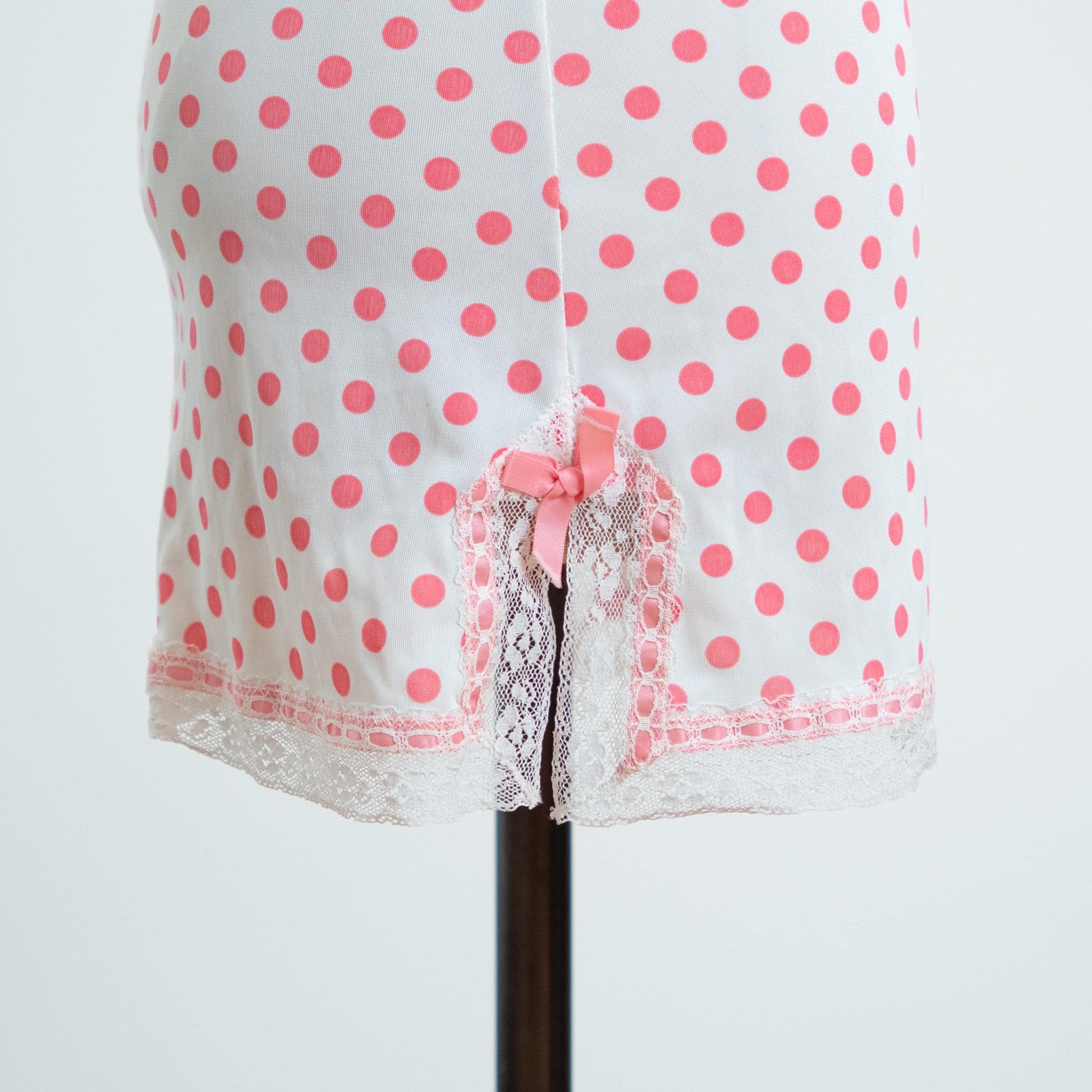 Vintage 70s Pink Polka Dot Mini Slip Dress - Extra Small