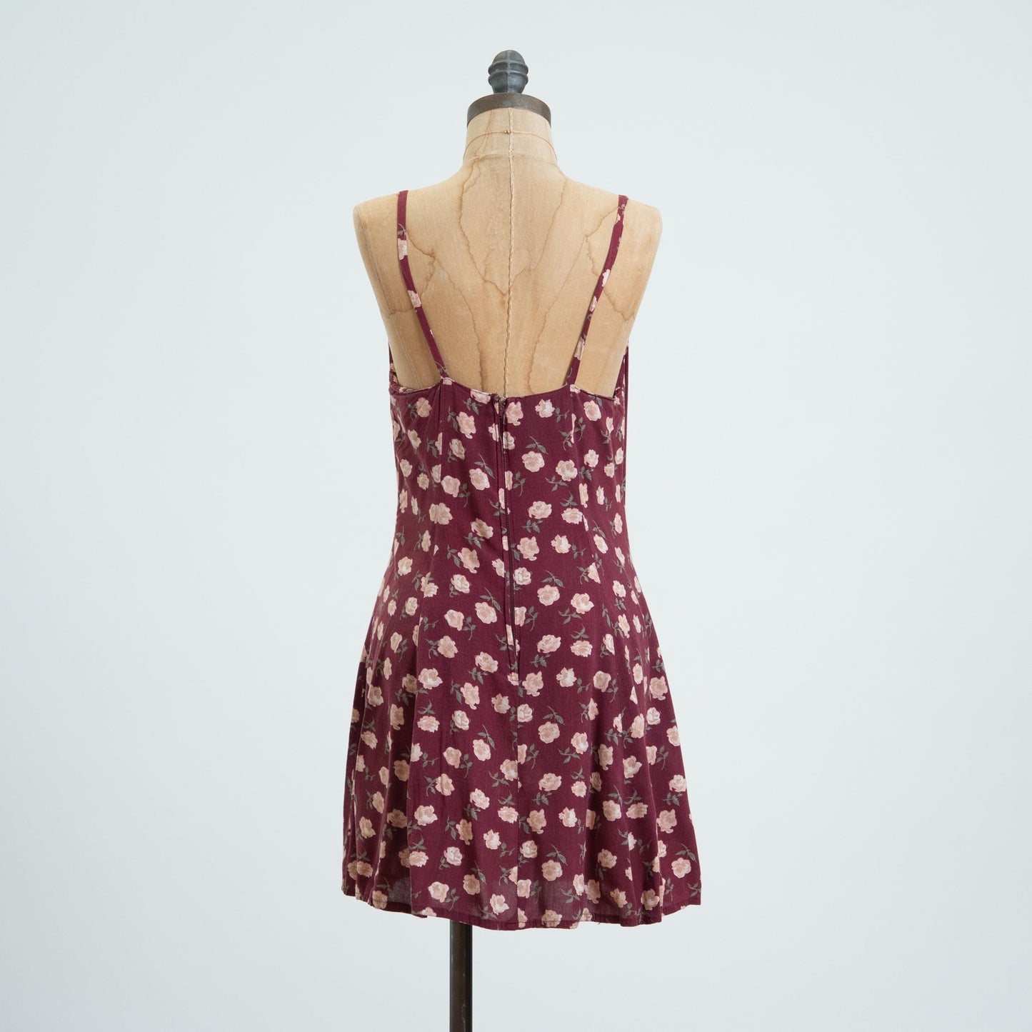Vintage 90s Wine Red Floral Low Back Mini Sundress - Medium