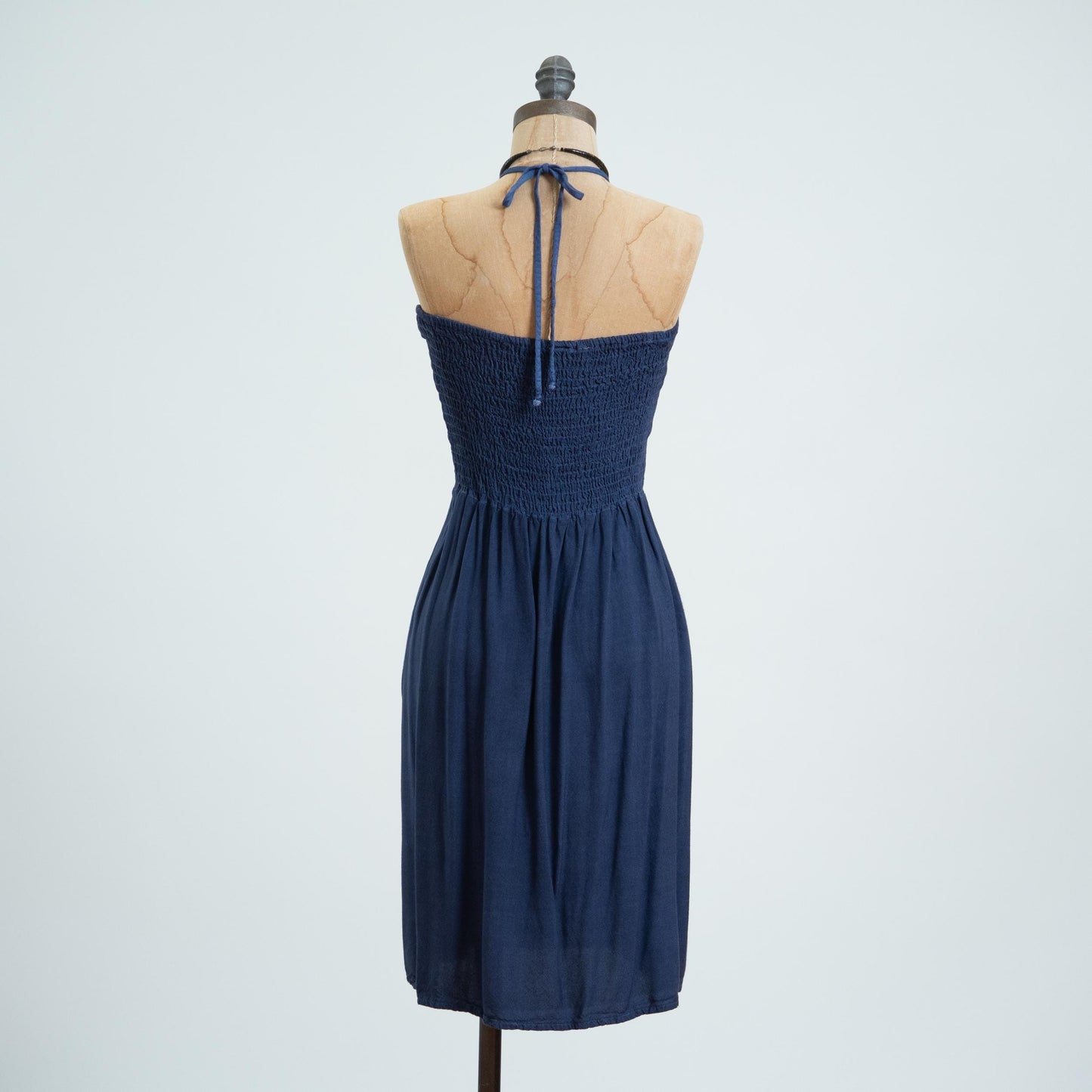 Vintage Y2K Indigo Embroidered Halter Sundress - Medium