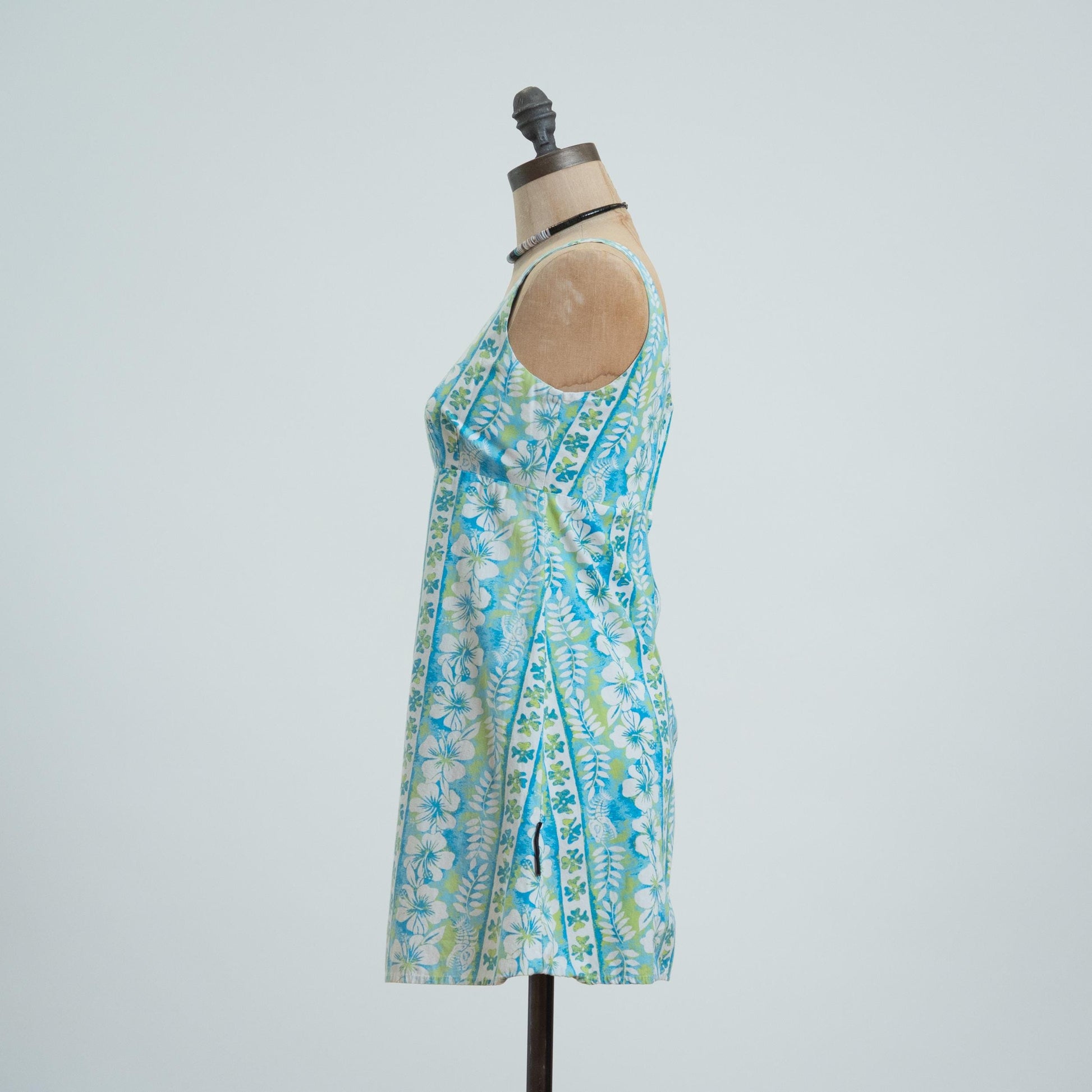 Vintage Y2K Hawaiian Blue Floral Babydoll Mini Dress - Extra Small