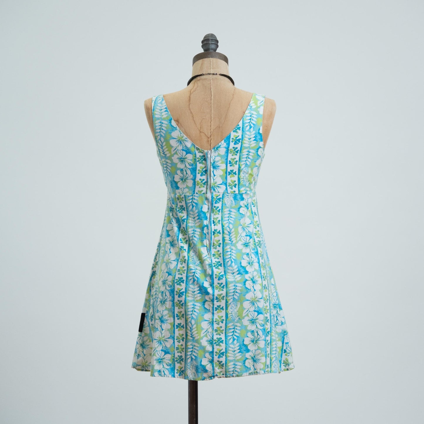 Vintage Y2K Hawaiian Blue Floral Babydoll Mini Dress - Extra Small