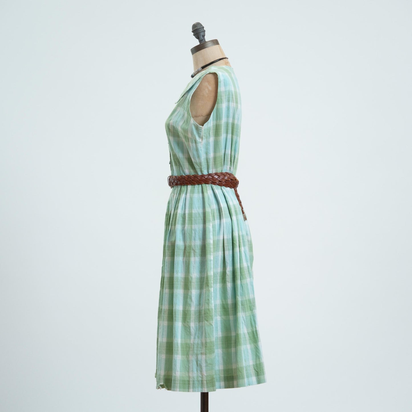 Vintage 50s Green & Blue Plaid Midi Day Dress - Medium to Large