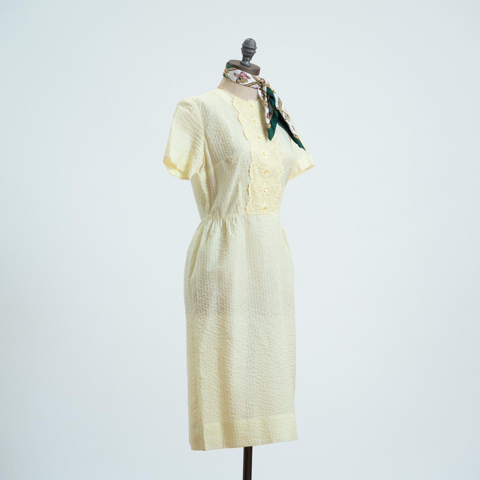 Vintage 60s Dauphine Butter Yellow Midi Dress - Small