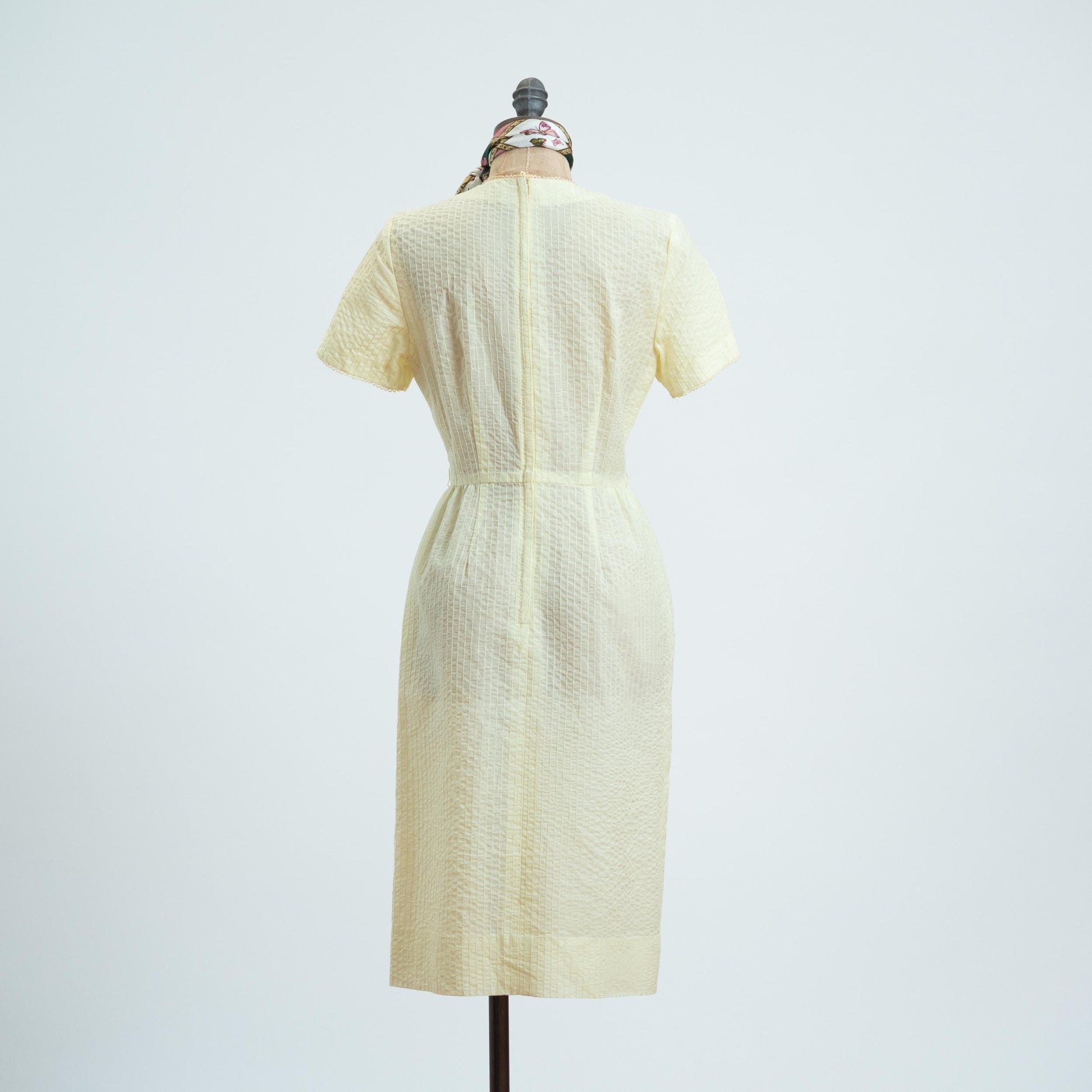 Vintage 60s Dauphine Butter Yellow Midi Dress - Small