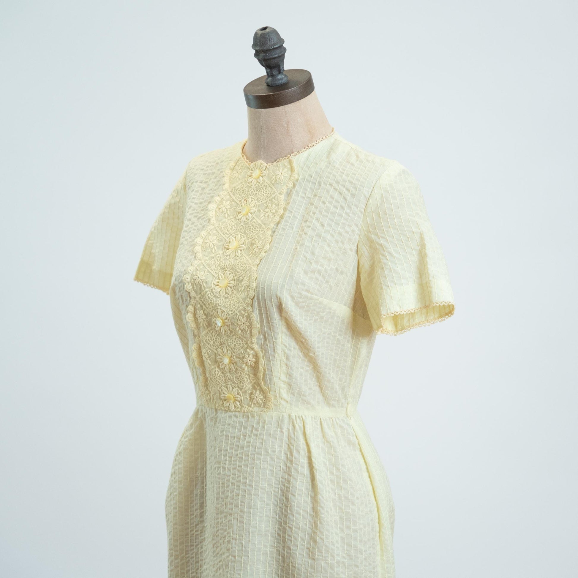 Vintage 60s Dauphine Butter Yellow Midi Dress - Small